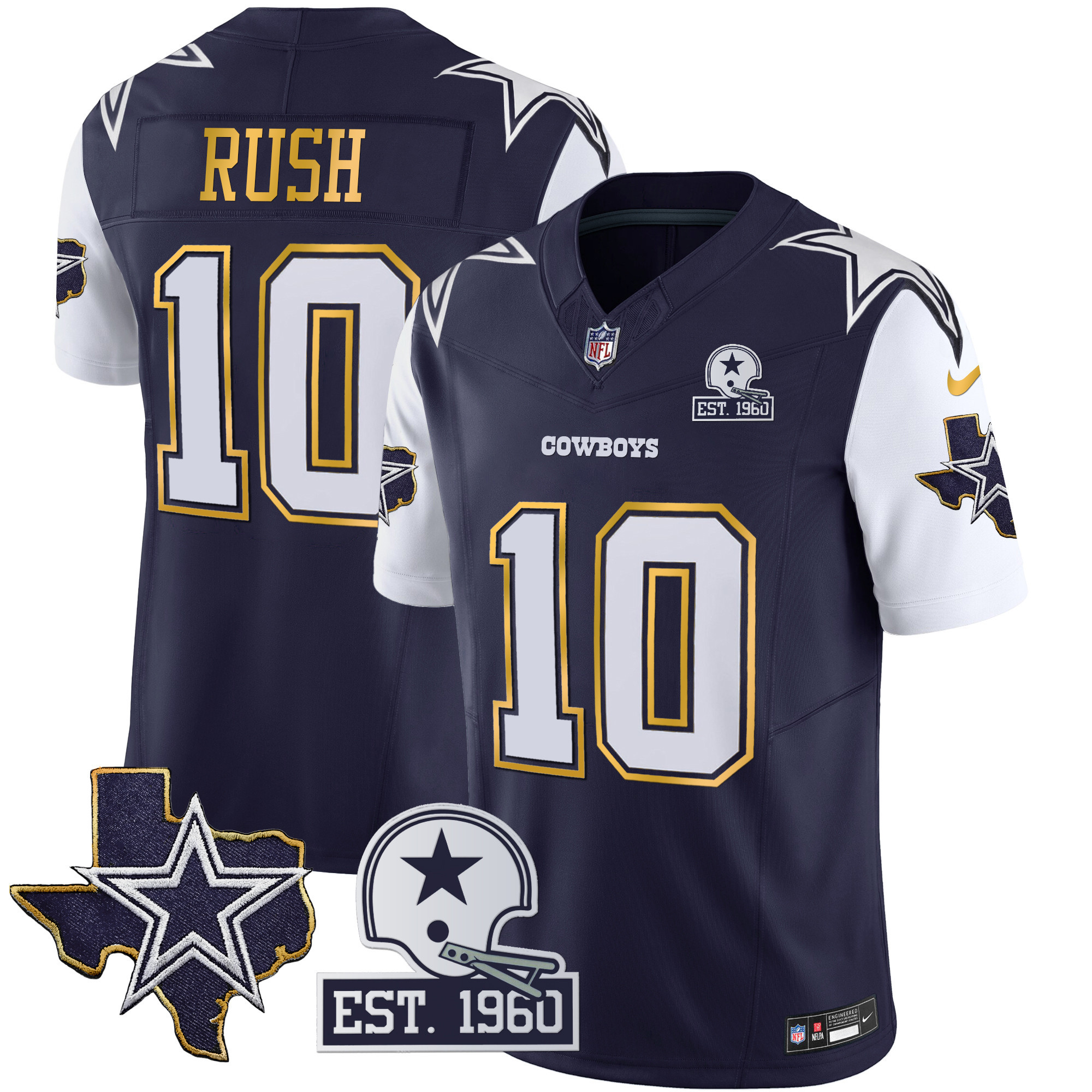 Men's Cowboys Texas Patch Gold Trim Vapor Jersey - All Stitched - Image 27