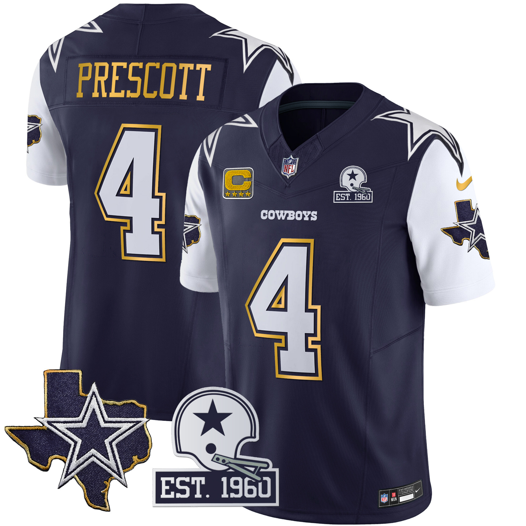 Men's Cowboys Texas Patch Gold Trim Vapor Jersey - All Stitched - Image 23