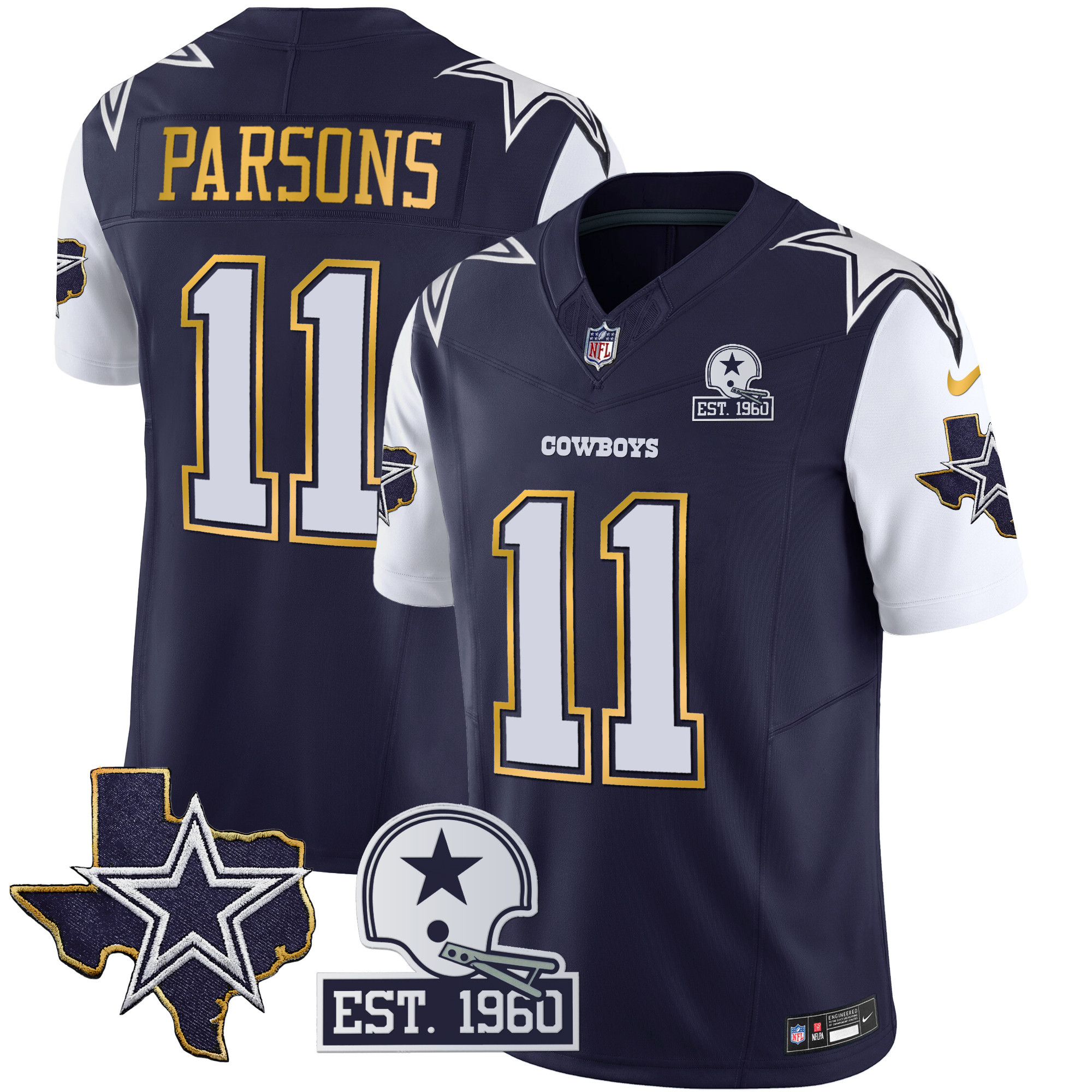 Men's Cowboys Texas Patch Gold Trim Vapor Jersey - All Stitched - Image 22