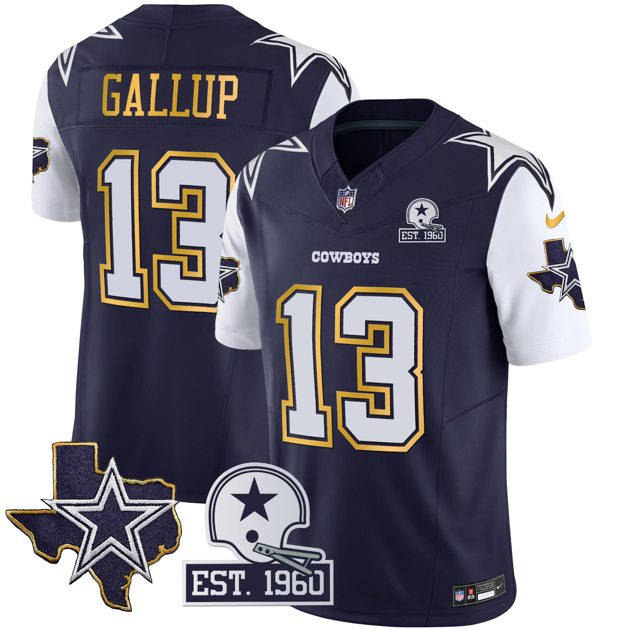 Men's Cowboys Texas Patch Gold Trim Vapor Jersey - All Stitched - Image 26