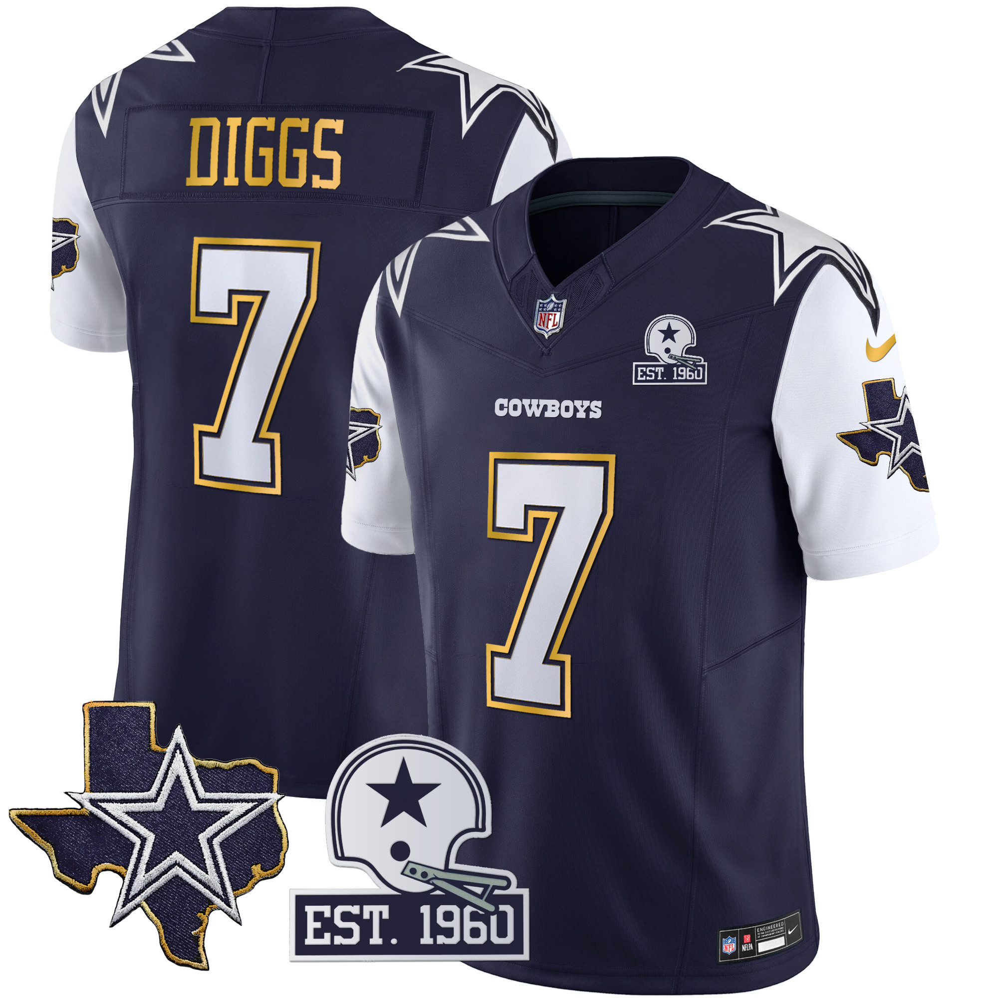 Men's Cowboys Texas Patch Gold Trim Vapor Jersey - All Stitched - Image 25