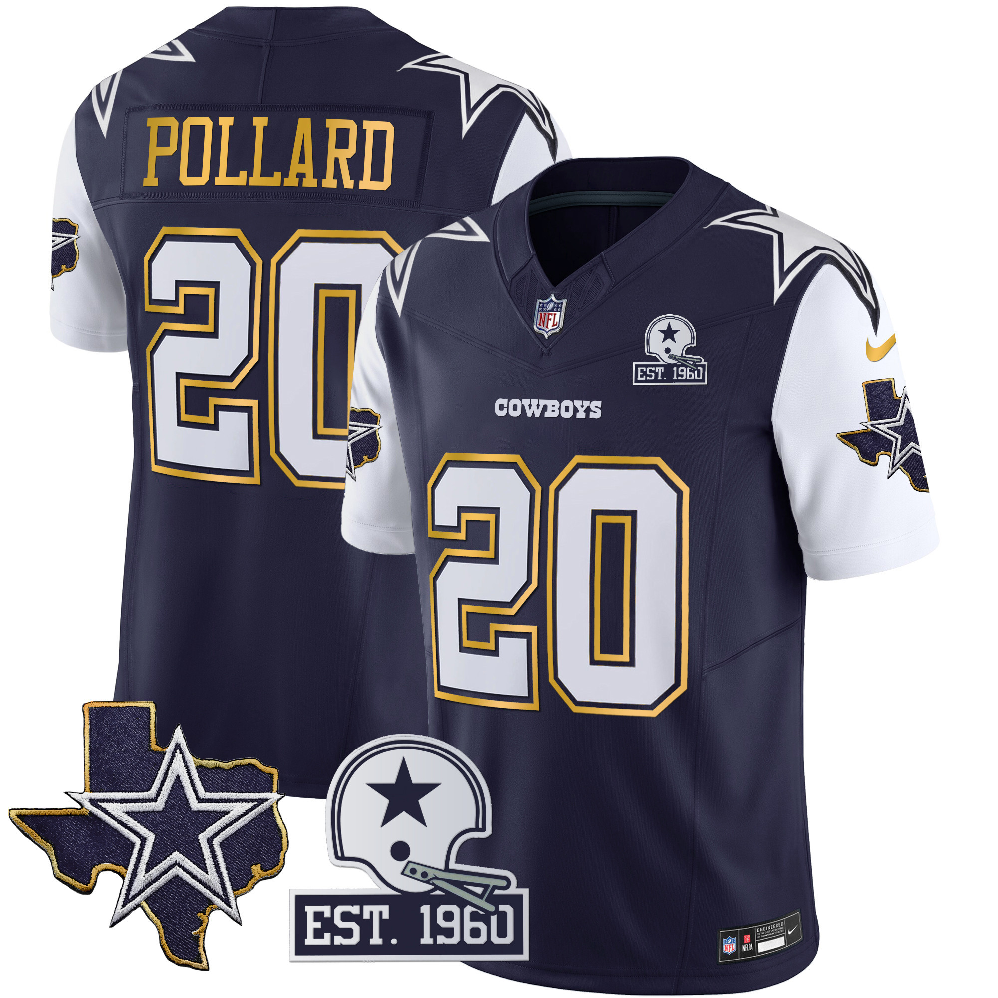Men's Cowboys Texas Patch Gold Trim Vapor Jersey - All Stitched - Image 28