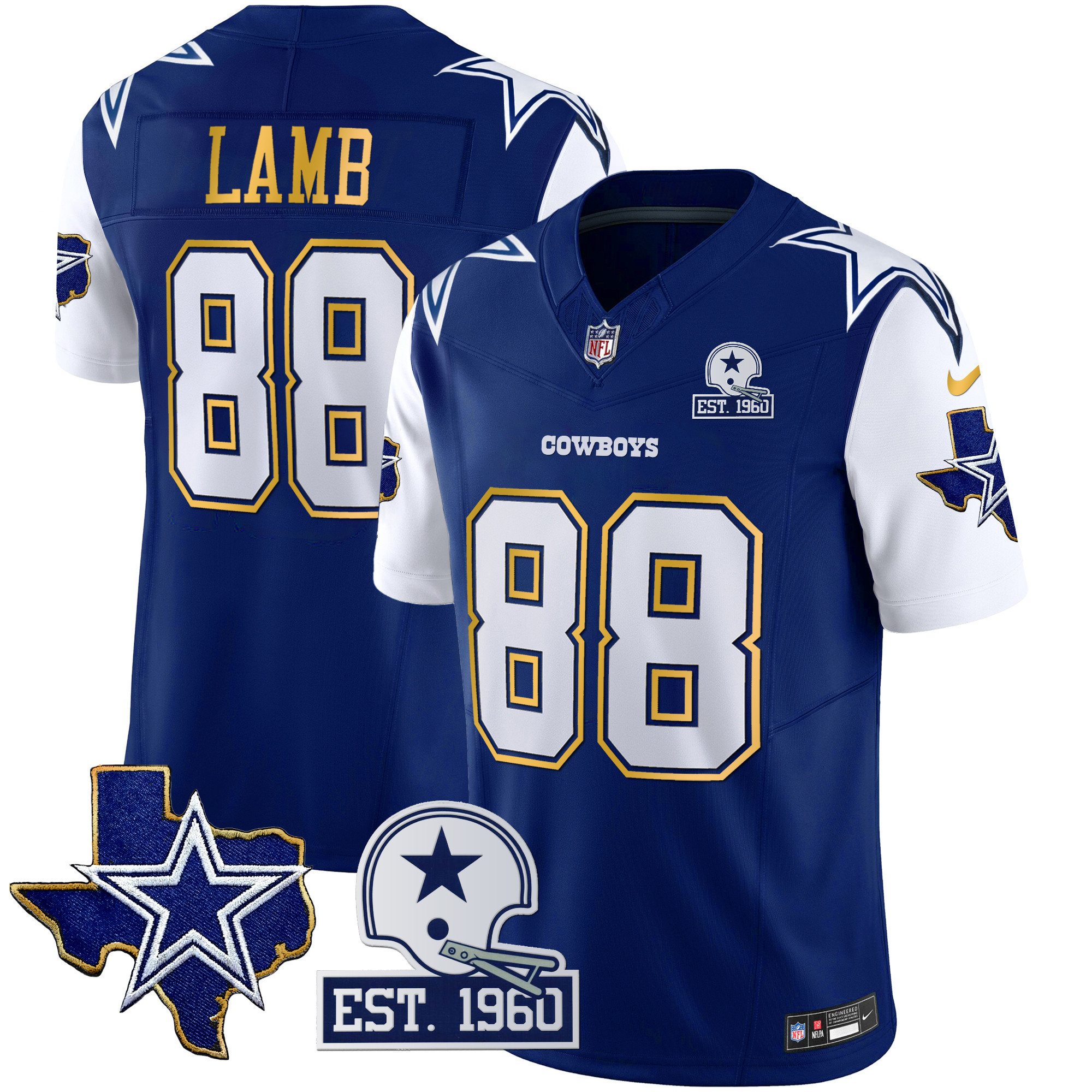 Men's Cowboys Texas Patch Gold Trim Vapor Jersey - All Stitched - Image 17
