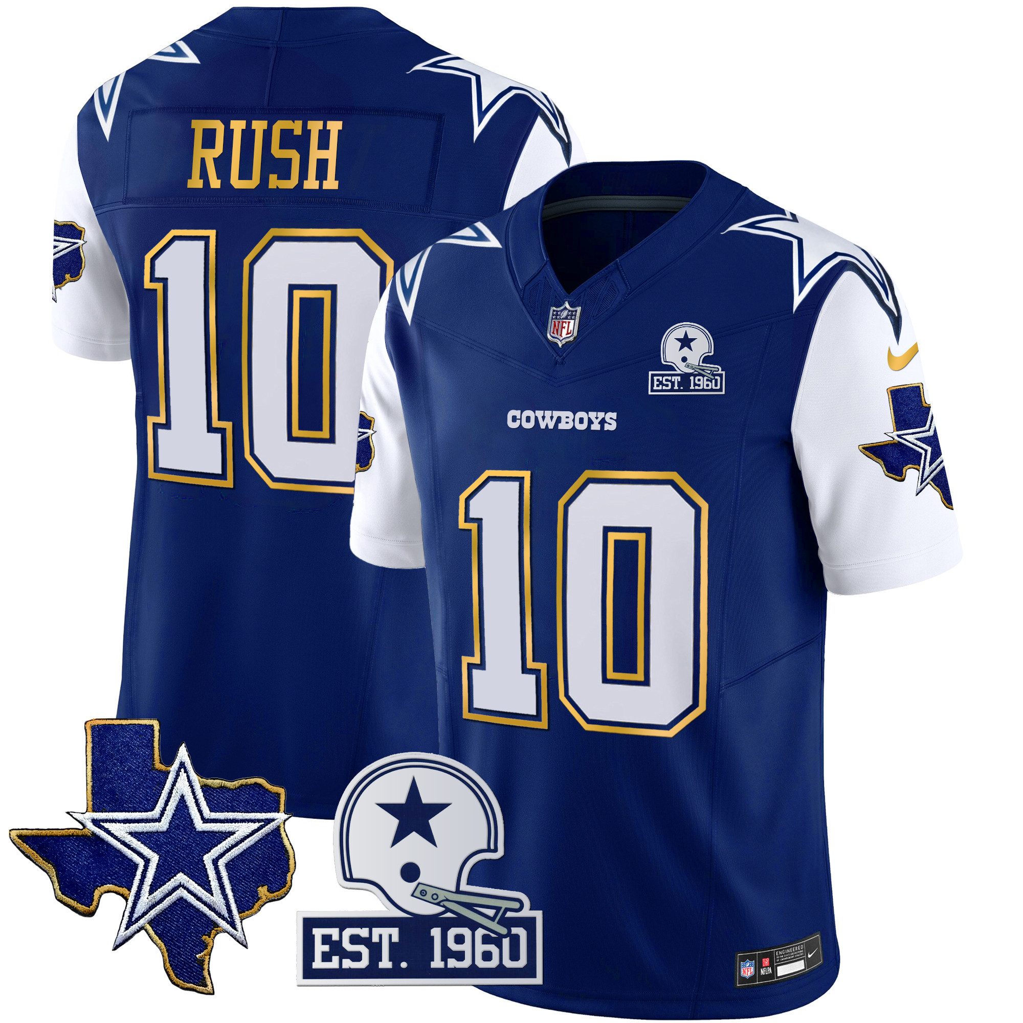 Men's Cowboys Texas Patch Gold Trim Vapor Jersey - All Stitched - Image 20
