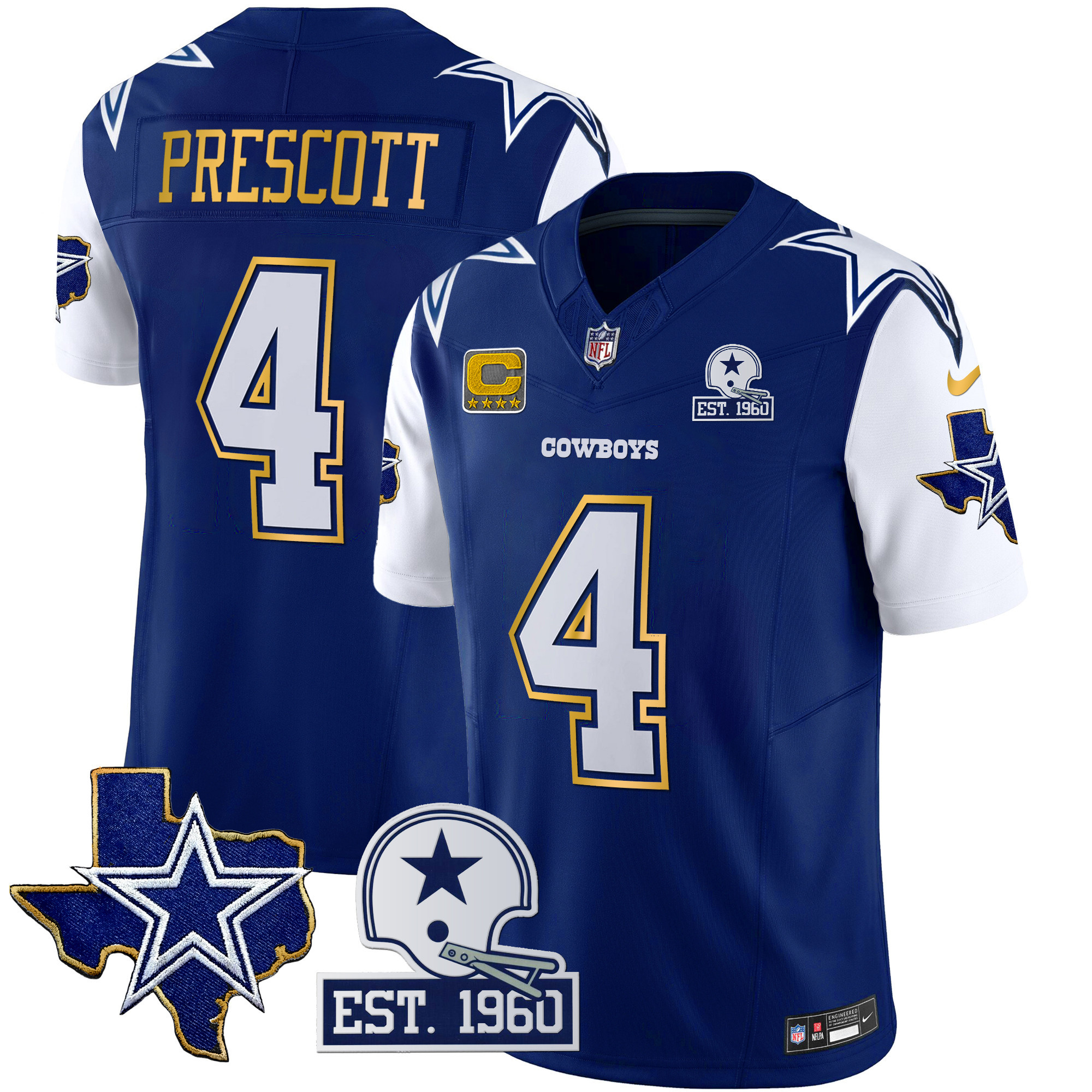 Men's Cowboys Texas Patch Gold Trim Vapor Jersey - All Stitched - Image 16