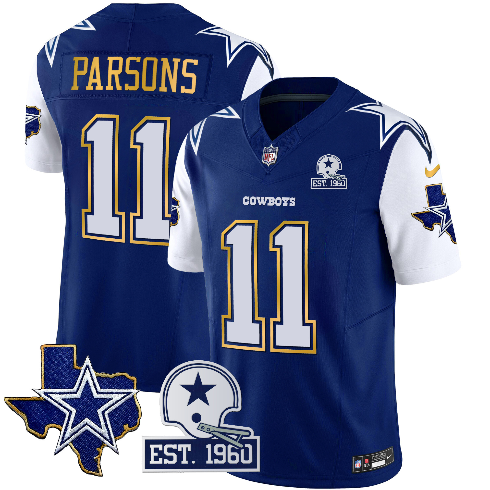 Men's Cowboys Texas Patch Gold Trim Vapor Jersey - All Stitched - Image 15