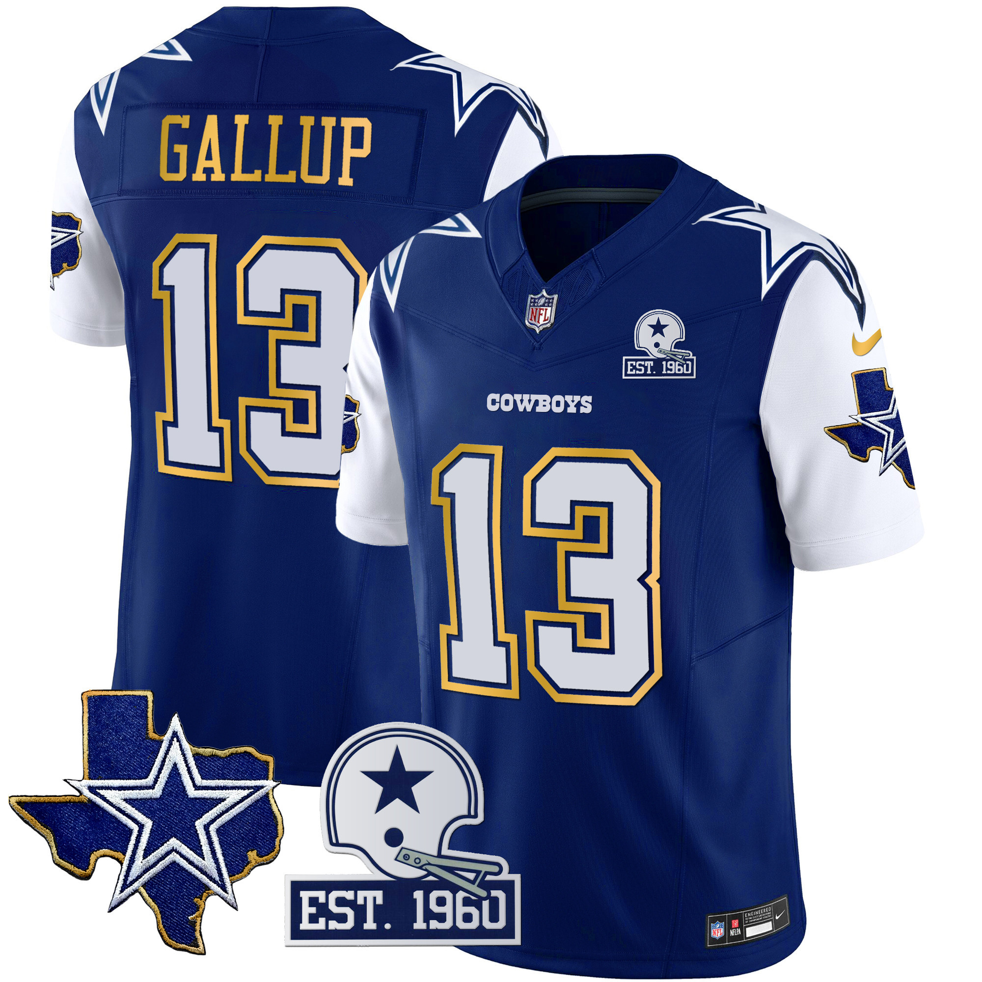 Men's Cowboys Texas Patch Gold Trim Vapor Jersey - All Stitched - Image 19