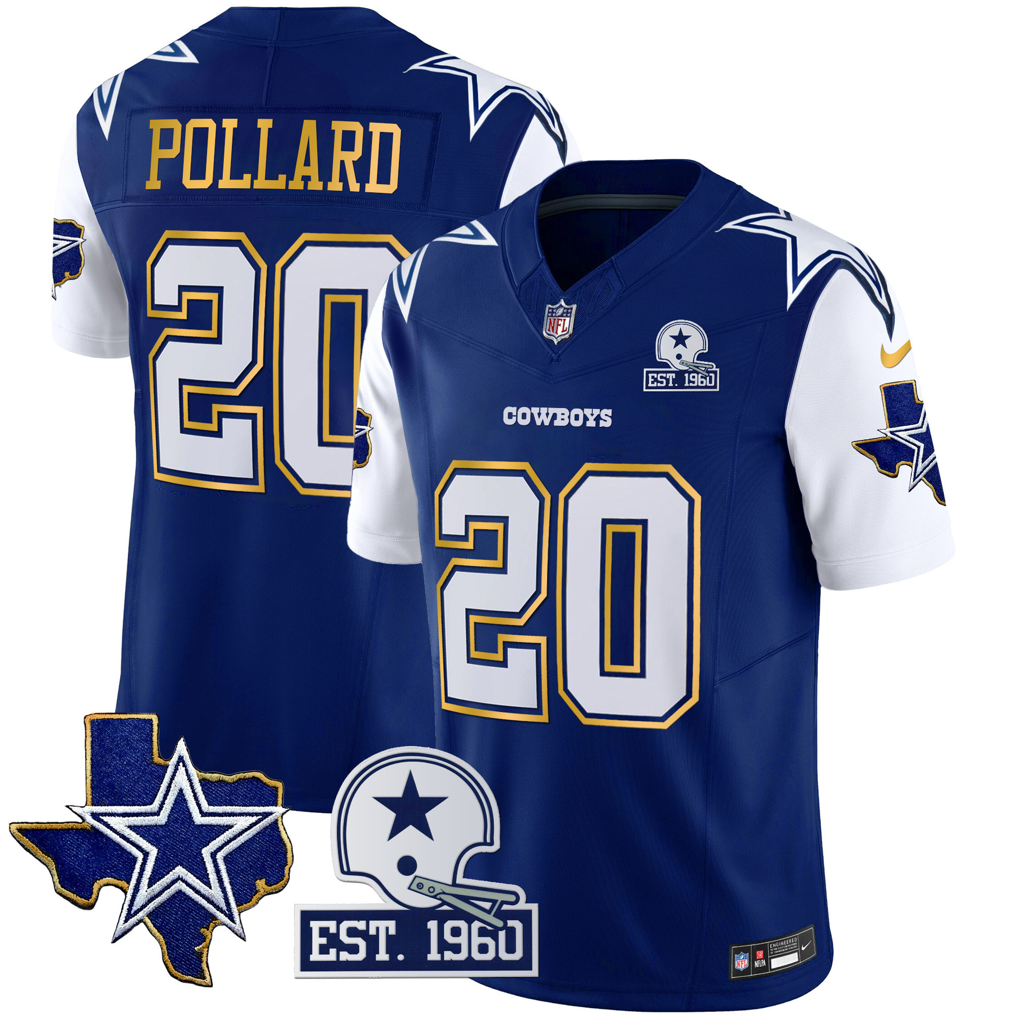 Men's Cowboys Texas Patch Gold Trim Vapor Jersey - All Stitched - Image 21