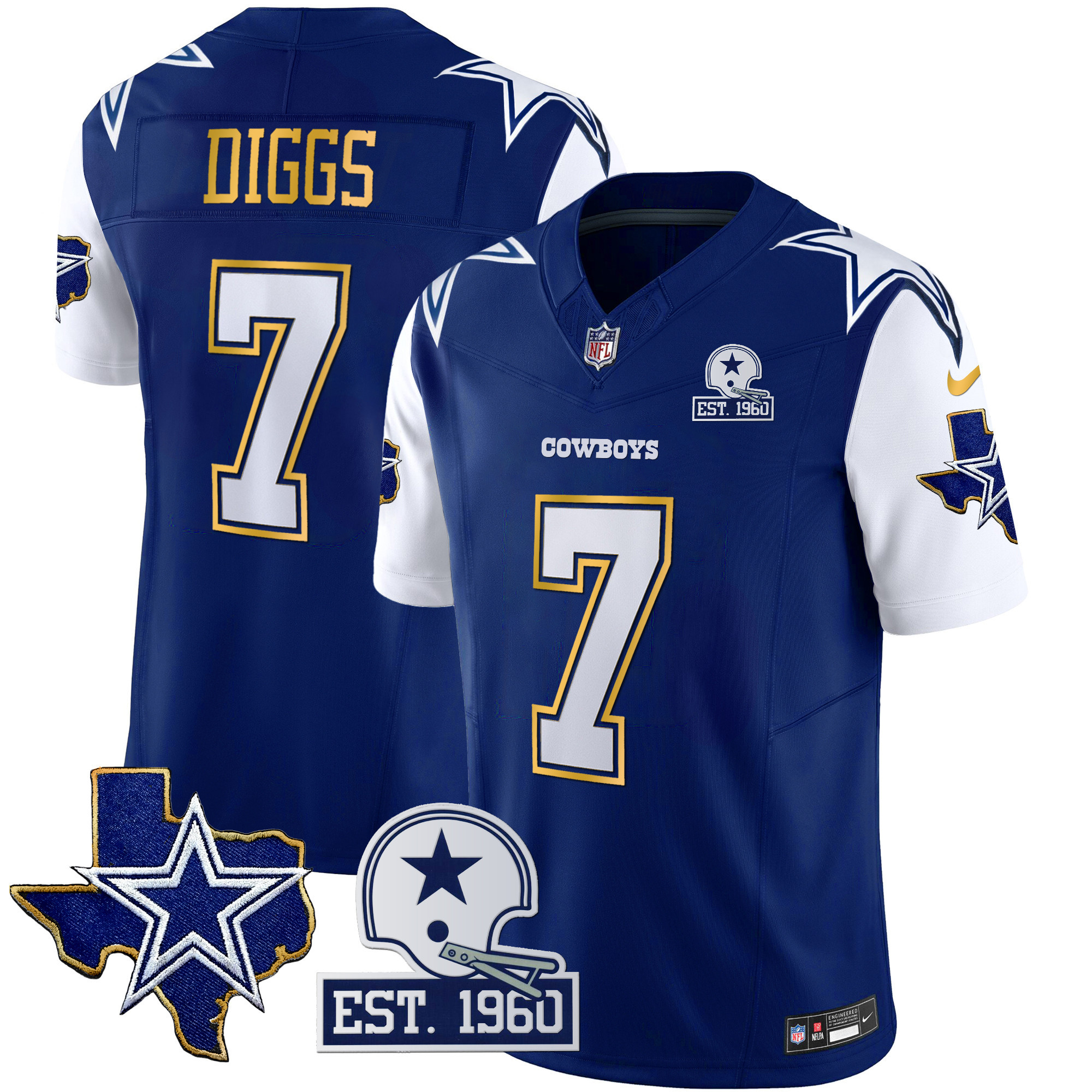 Men's Cowboys Texas Patch Gold Trim Vapor Jersey - All Stitched - Image 18