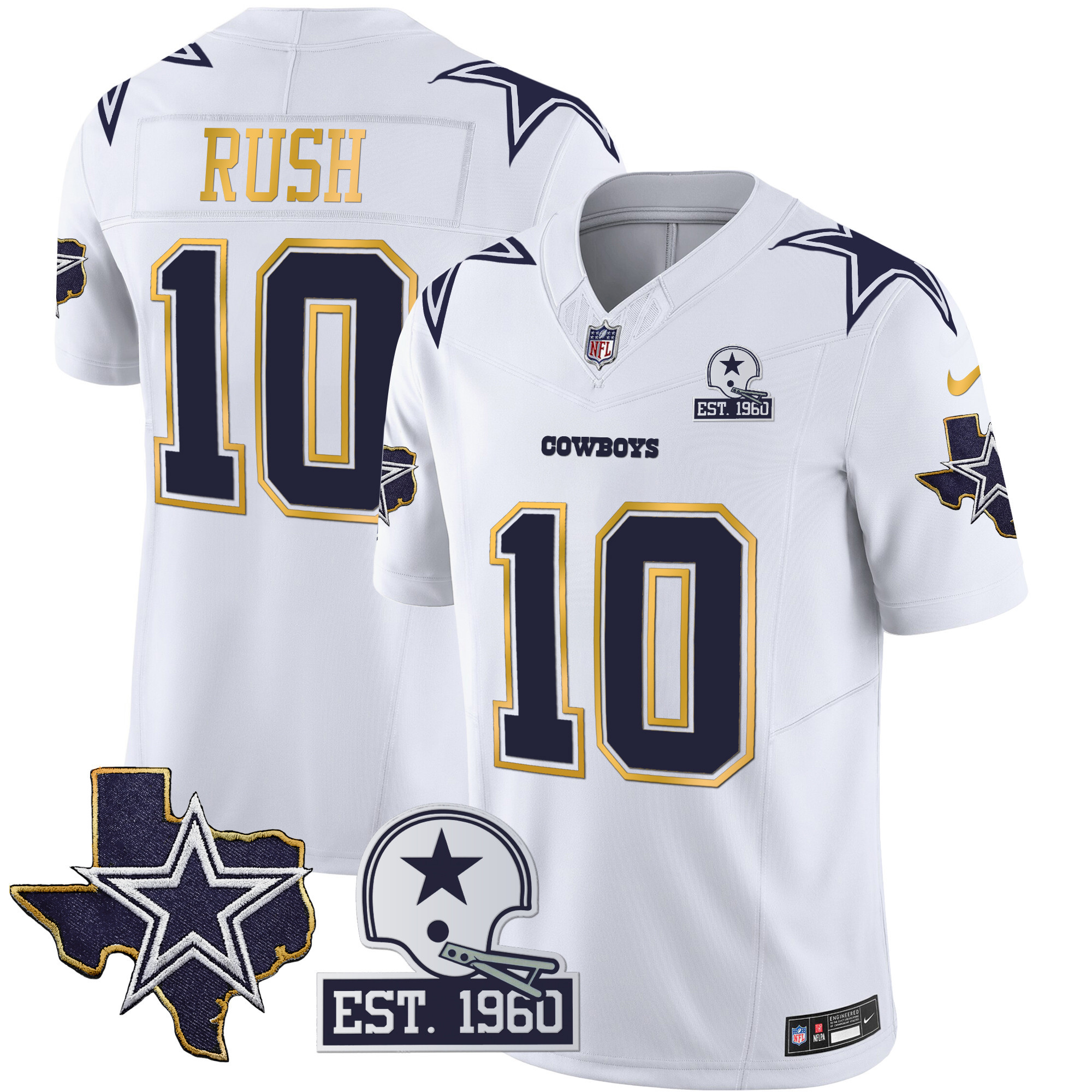 Men's Cowboys Texas Patch Gold Trim Vapor Jersey - All Stitched - Image 34