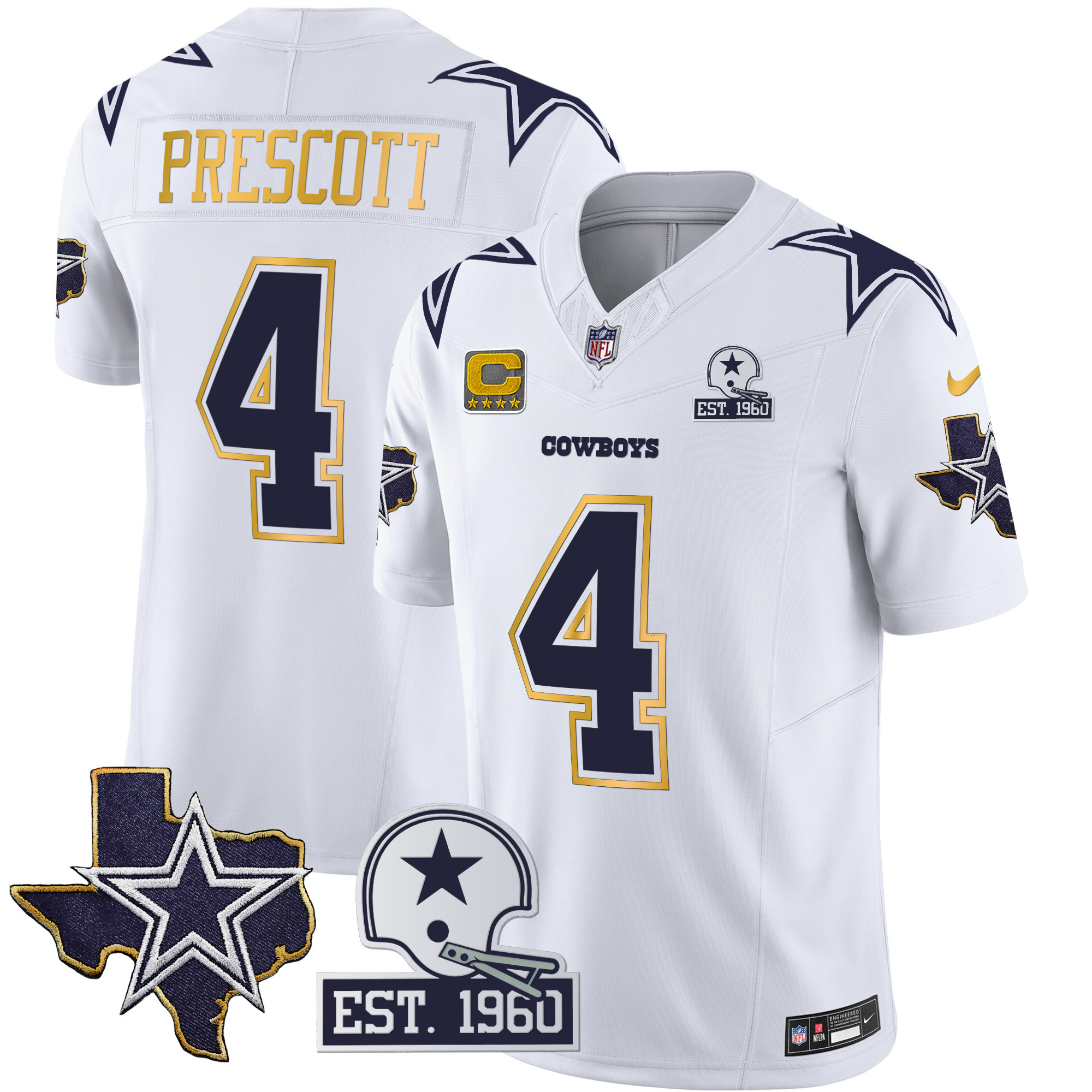 Men's Cowboys Texas Patch Gold Trim Vapor Jersey - All Stitched - Image 30
