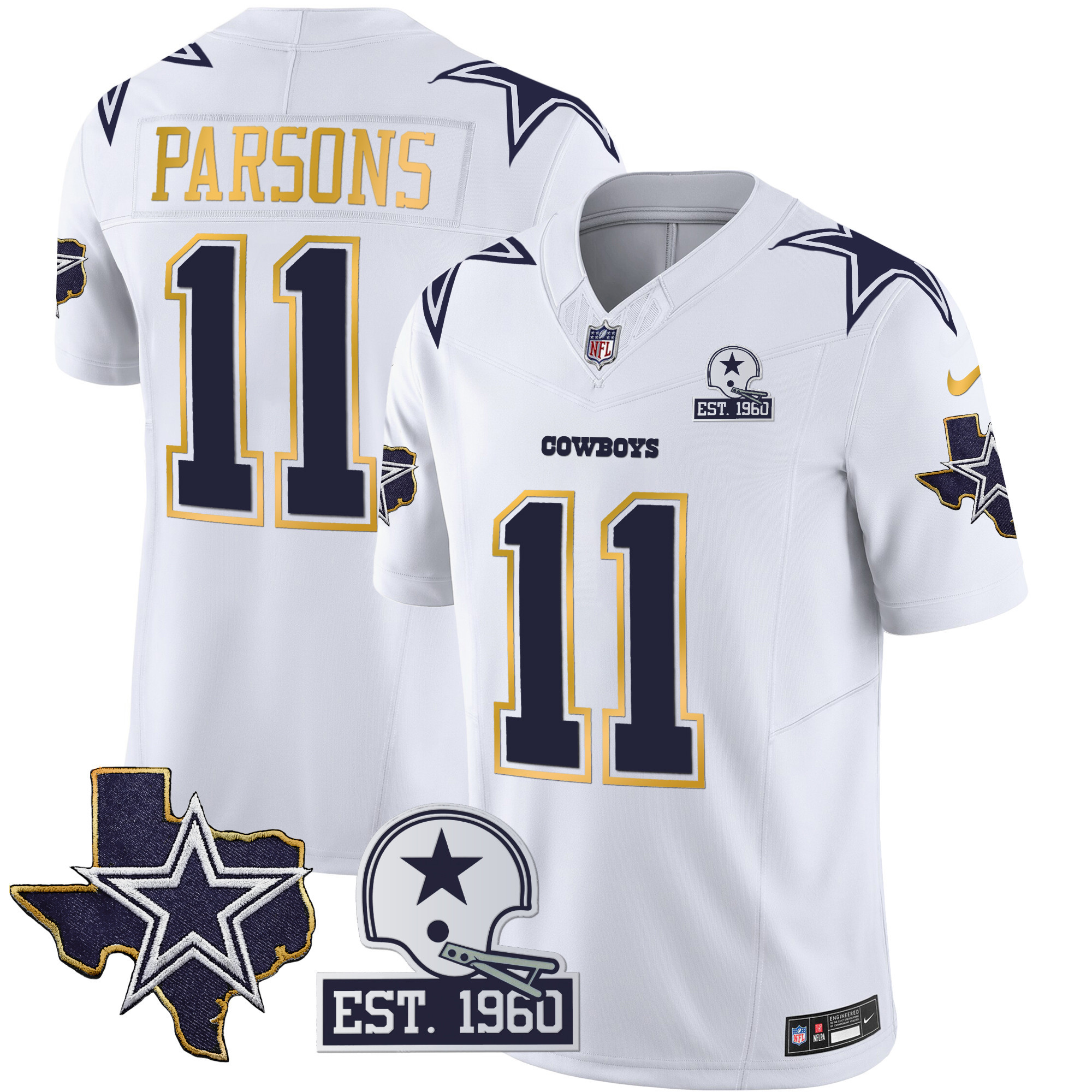 Men's Cowboys Texas Patch Gold Trim Vapor Jersey - All Stitched - Image 29