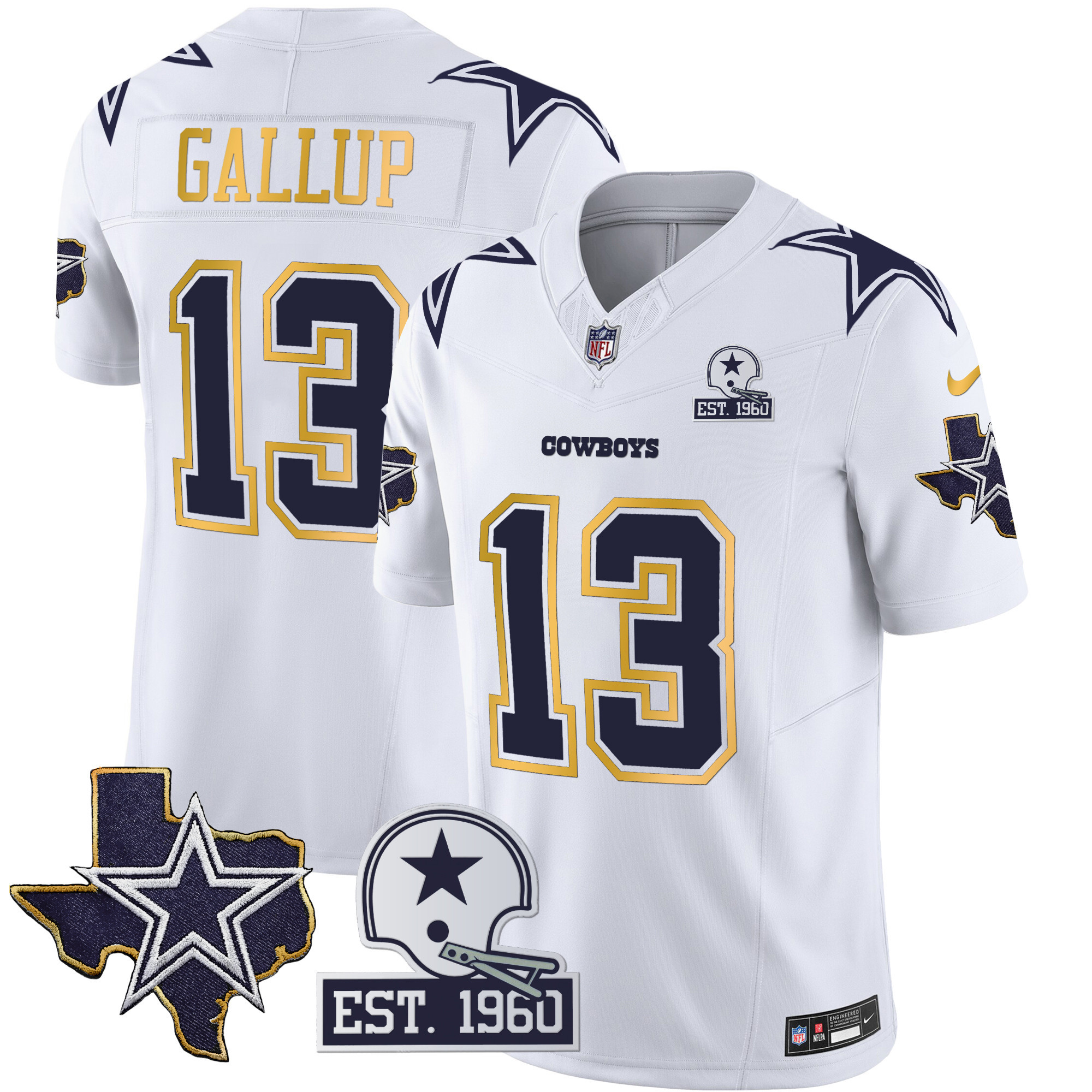 Men's Cowboys Texas Patch Gold Trim Vapor Jersey - All Stitched - Image 33