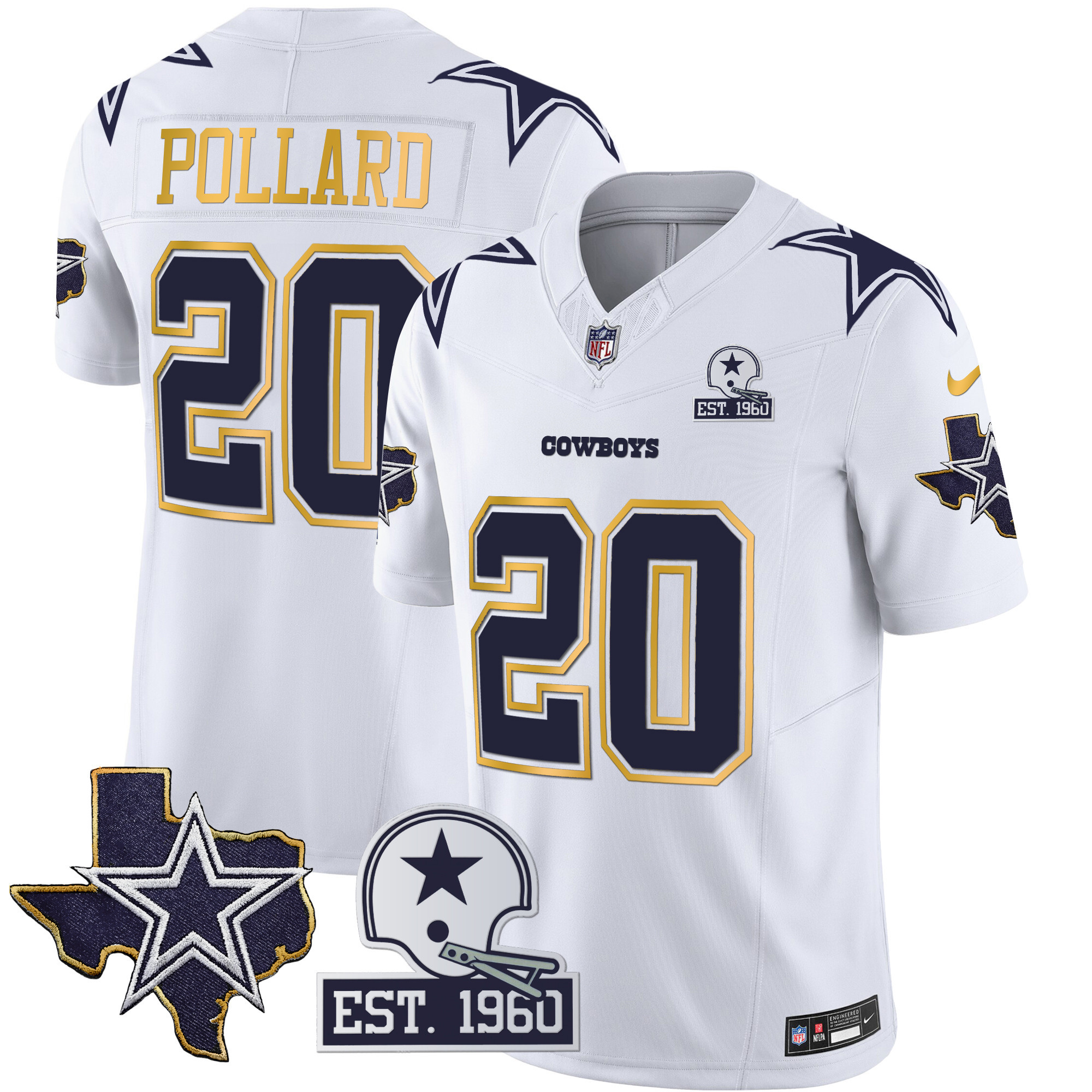 Men's Cowboys Texas Patch Gold Trim Vapor Jersey - All Stitched - Image 35
