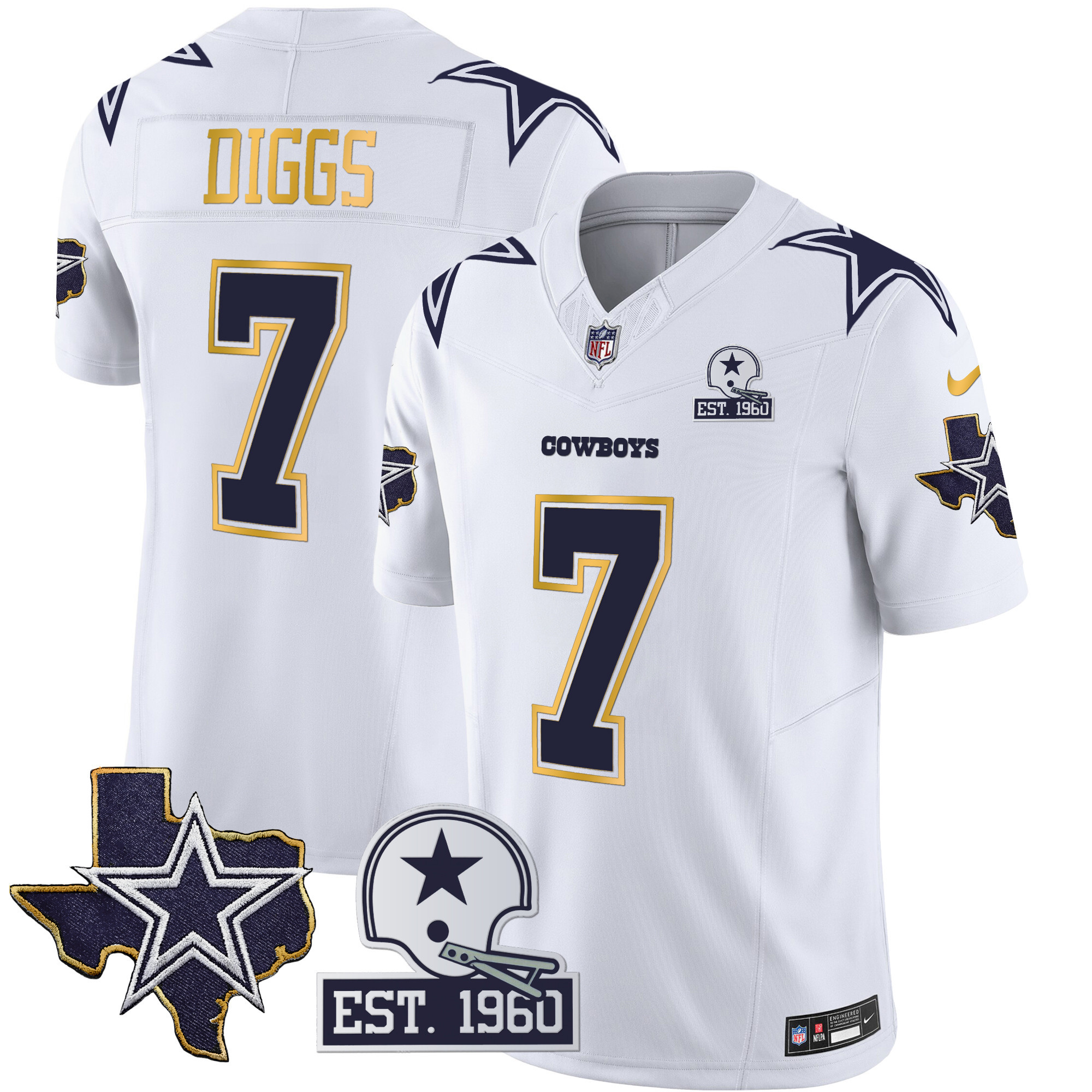 Men's Cowboys Texas Patch Gold Trim Vapor Jersey - All Stitched - Image 32