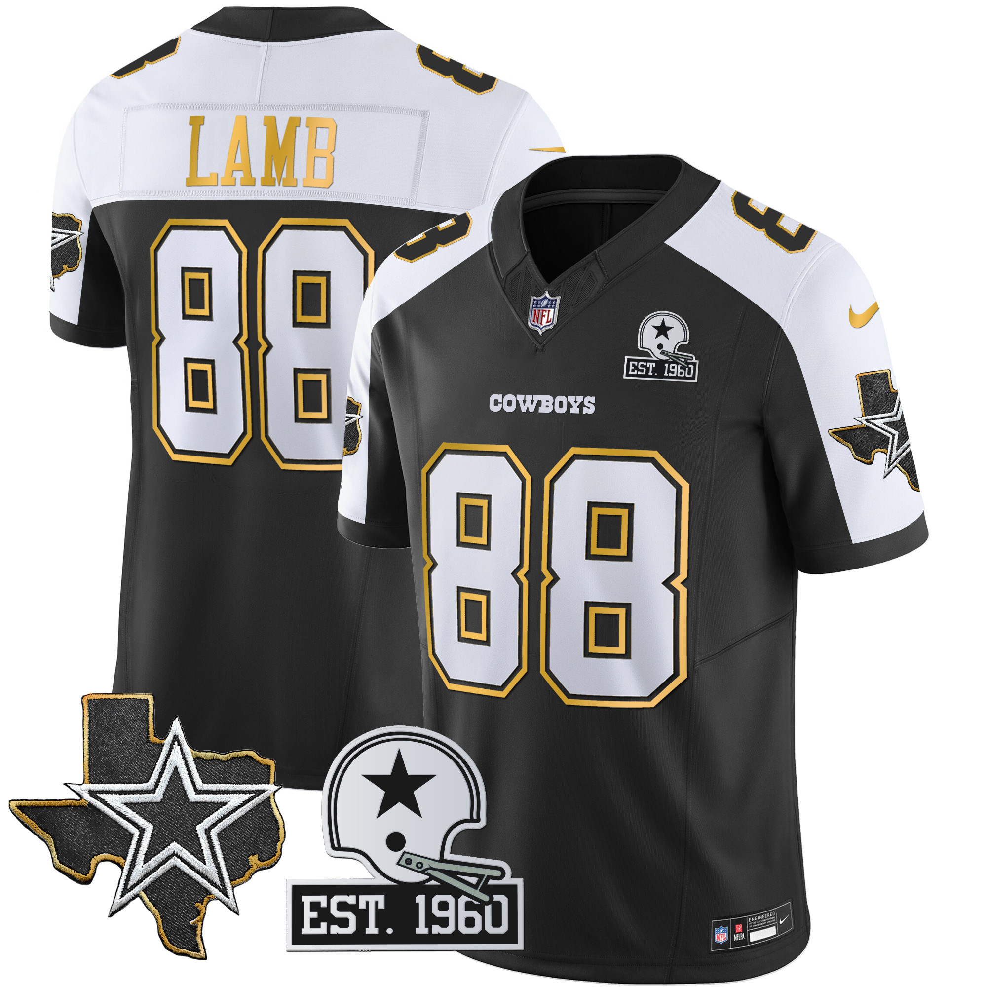 Men's Cowboys Texas Patch Gold Trim Vapor Jersey - All Stitched - Image 10