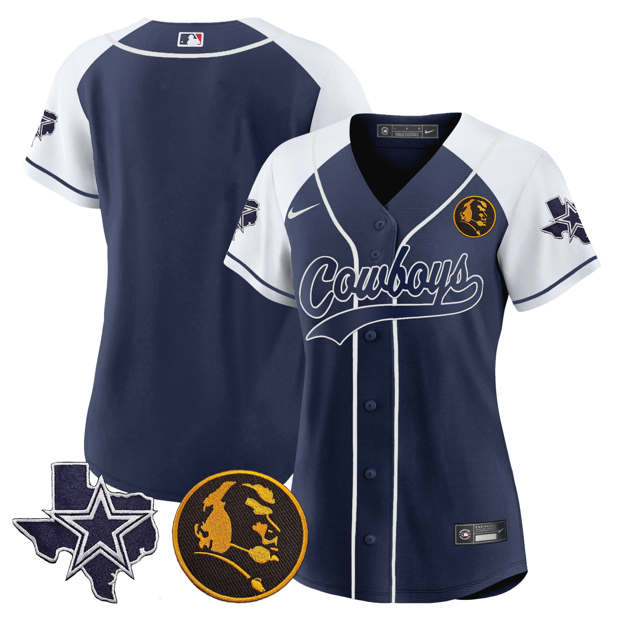 Women's Cowboys Texas & John Madden Patch Baseball Jersey - All Stitched - Image 24