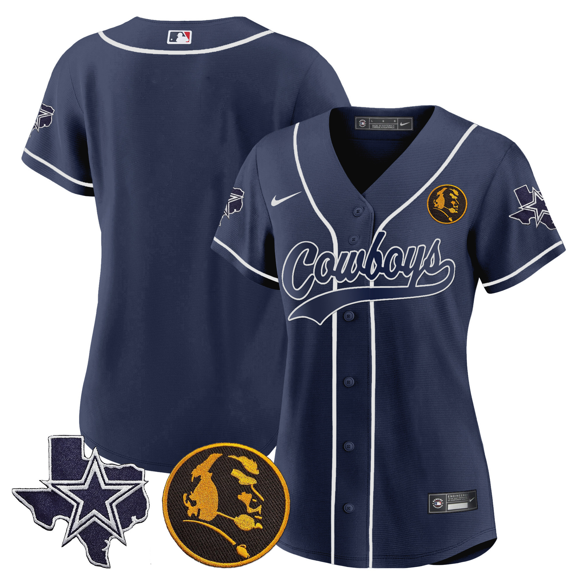 Women's Cowboys Texas & John Madden Patch Baseball Jersey - All Stitched - Image 16