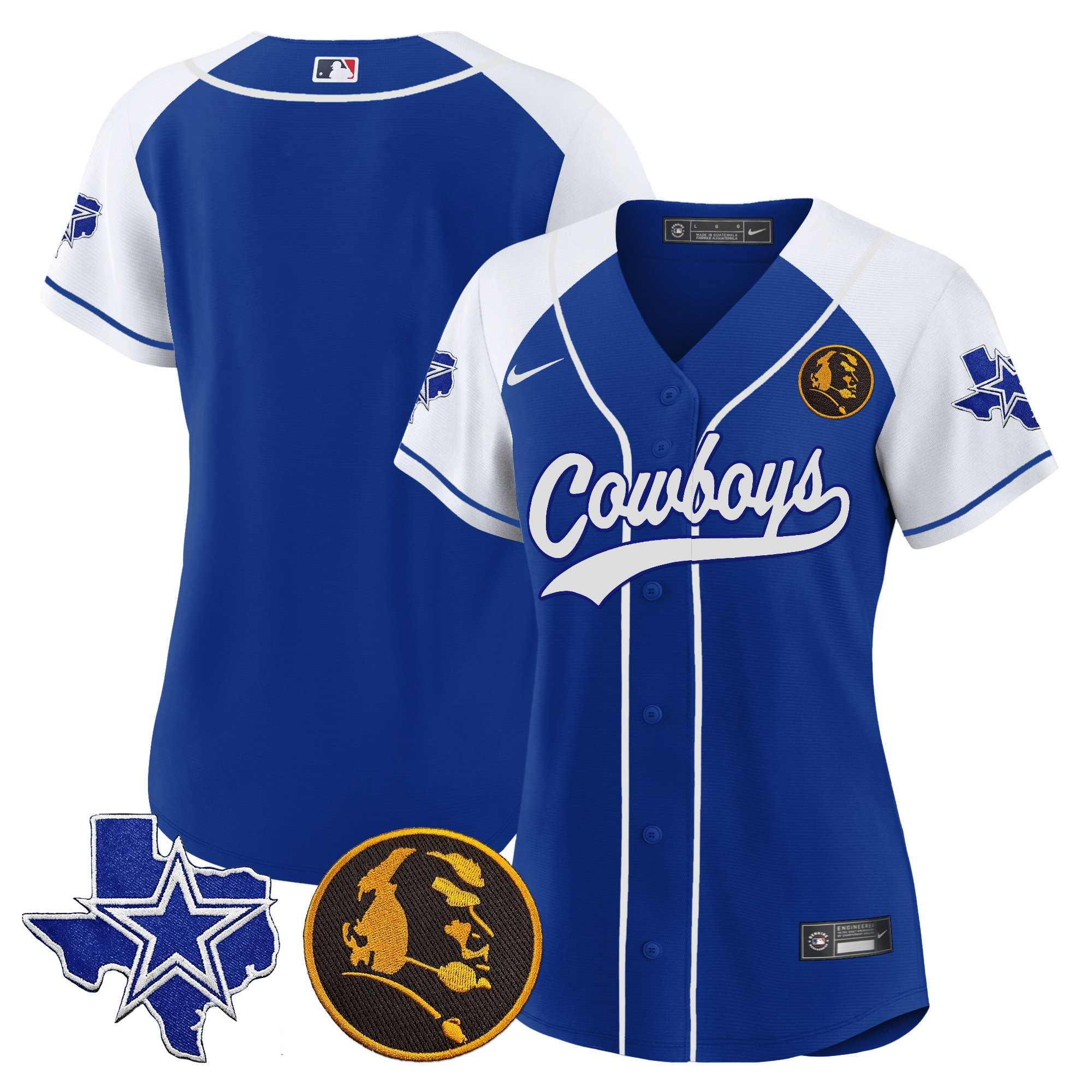 Women's Cowboys Texas & John Madden Patch Baseball Jersey - All Stitched - Image 40