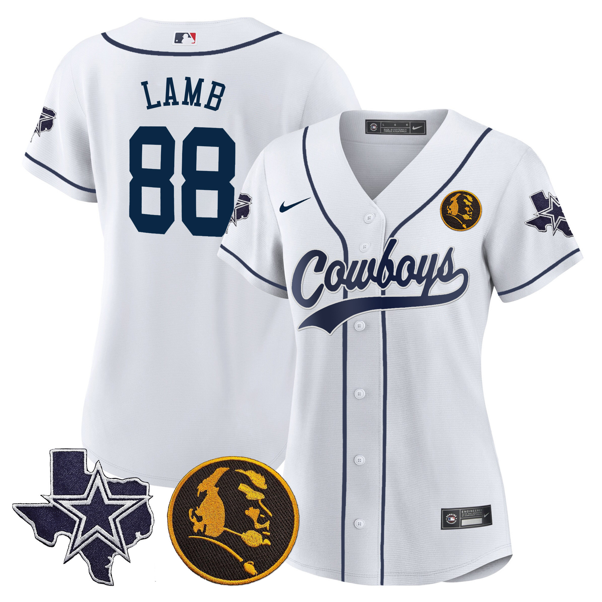 Women's Cowboys Texas & John Madden Patch Baseball Jersey - All Stitched - Image 3