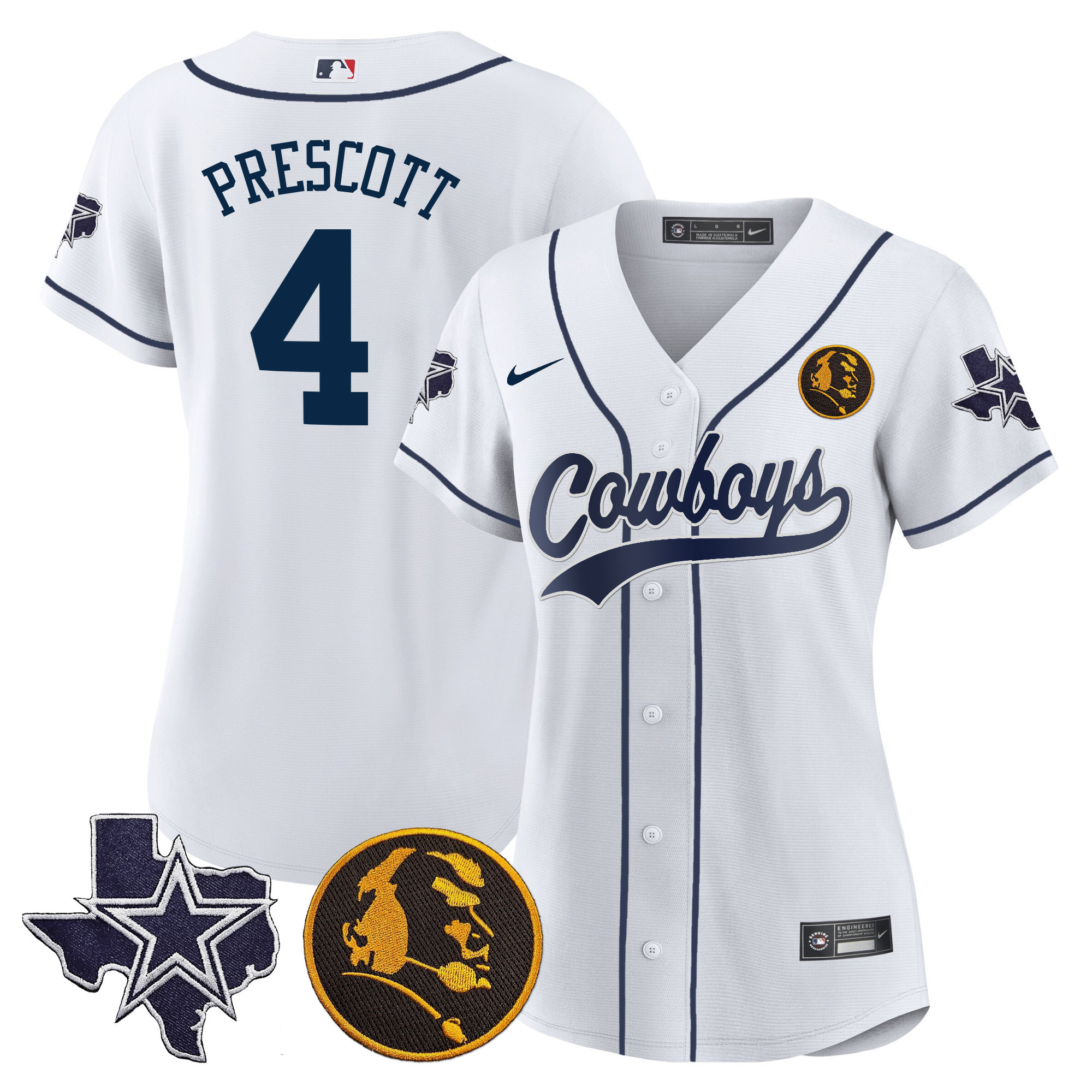 Women's Cowboys Texas & John Madden Patch Baseball Jersey - All Stitched - Image 2