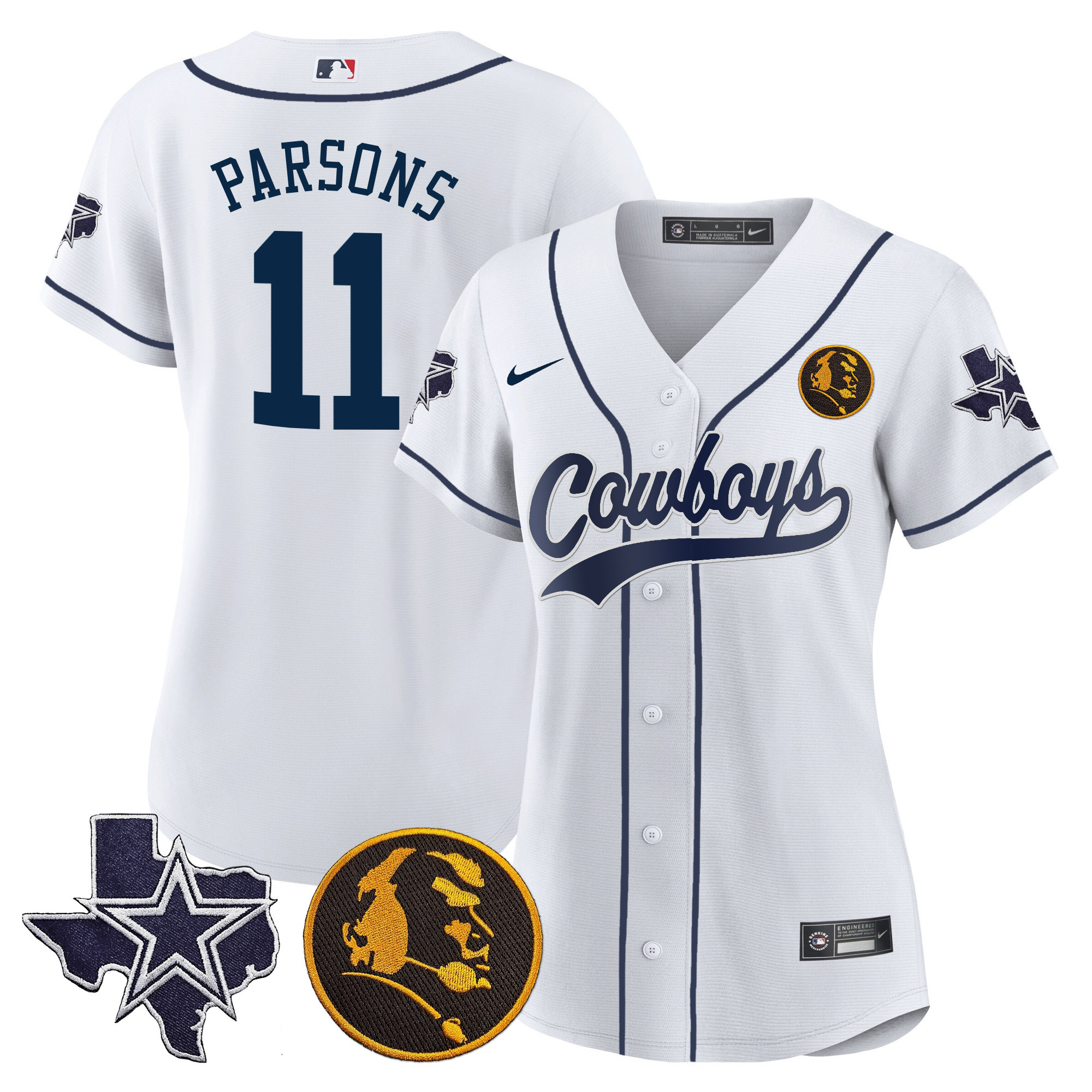 Women's Cowboys Texas & John Madden Patch Baseball Jersey - All Stitched