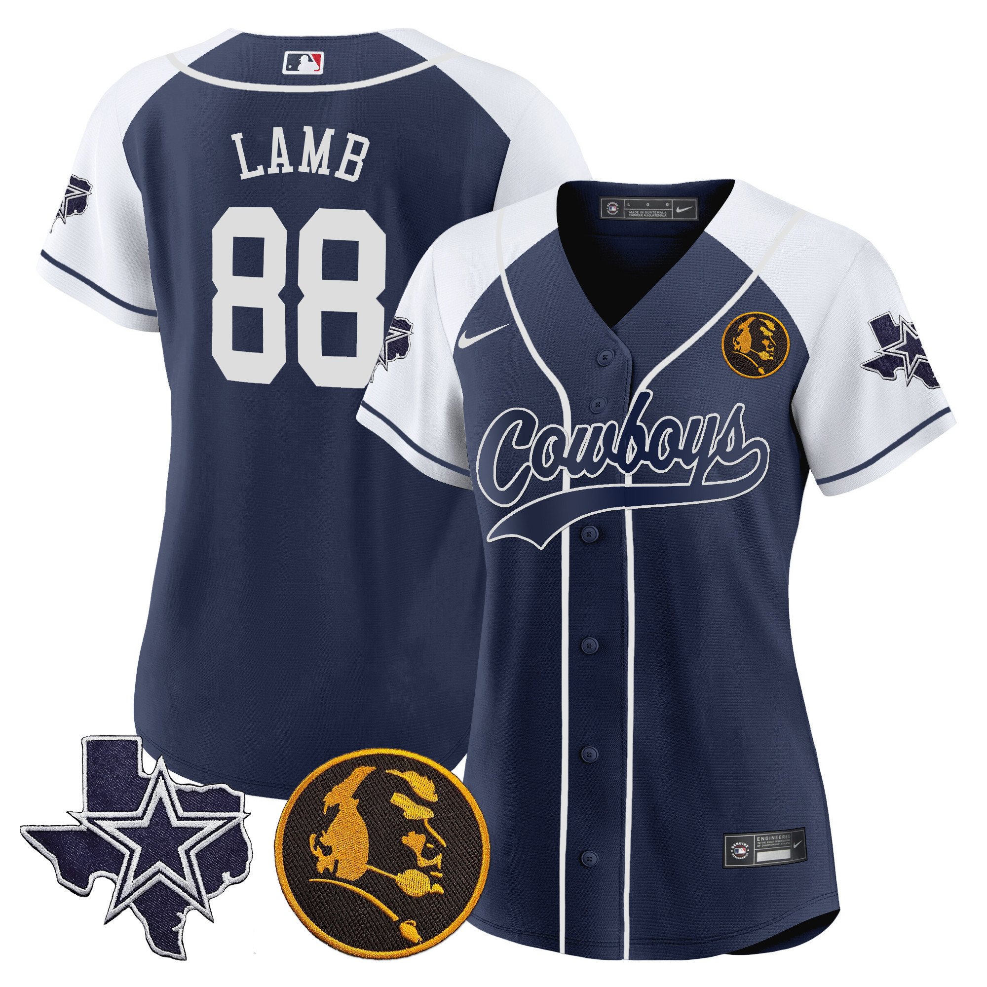 Women's Cowboys Texas & John Madden Patch Baseball Jersey - All Stitched - Image 19