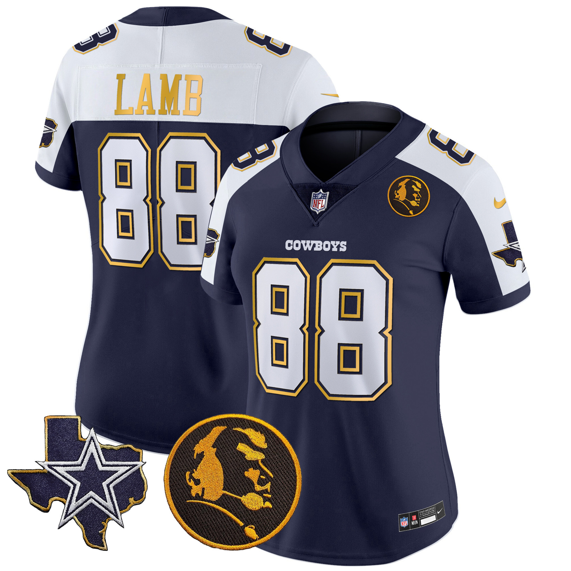 Women's Cowboys Texas & John Madden Patch Gold Trim Vapor Jersey - All Stitched - Image 3