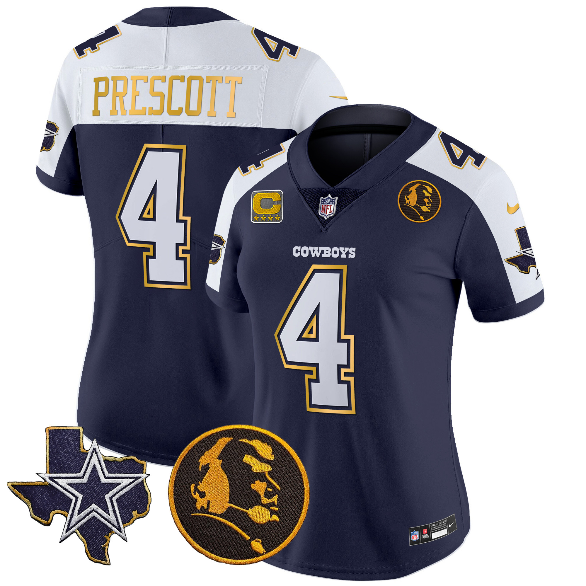 Women's Cowboys Texas & John Madden Patch Gold Trim Vapor Jersey - All Stitched - Image 2