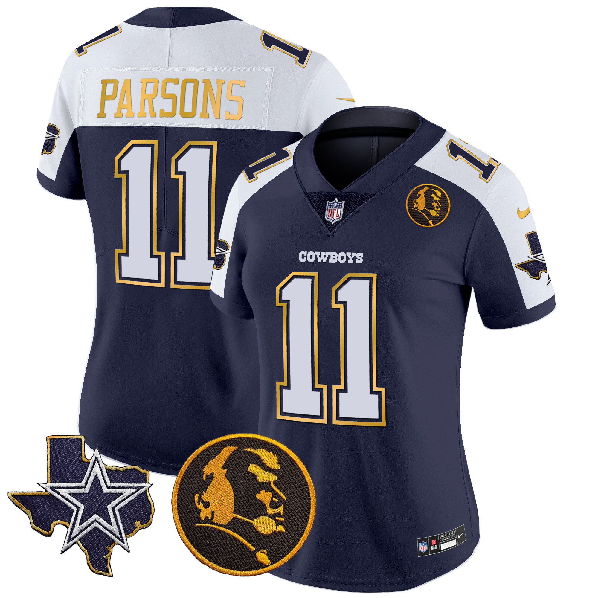 Women's Cowboys Texas & John Madden Patch Gold Trim Vapor Jersey - All Stitched