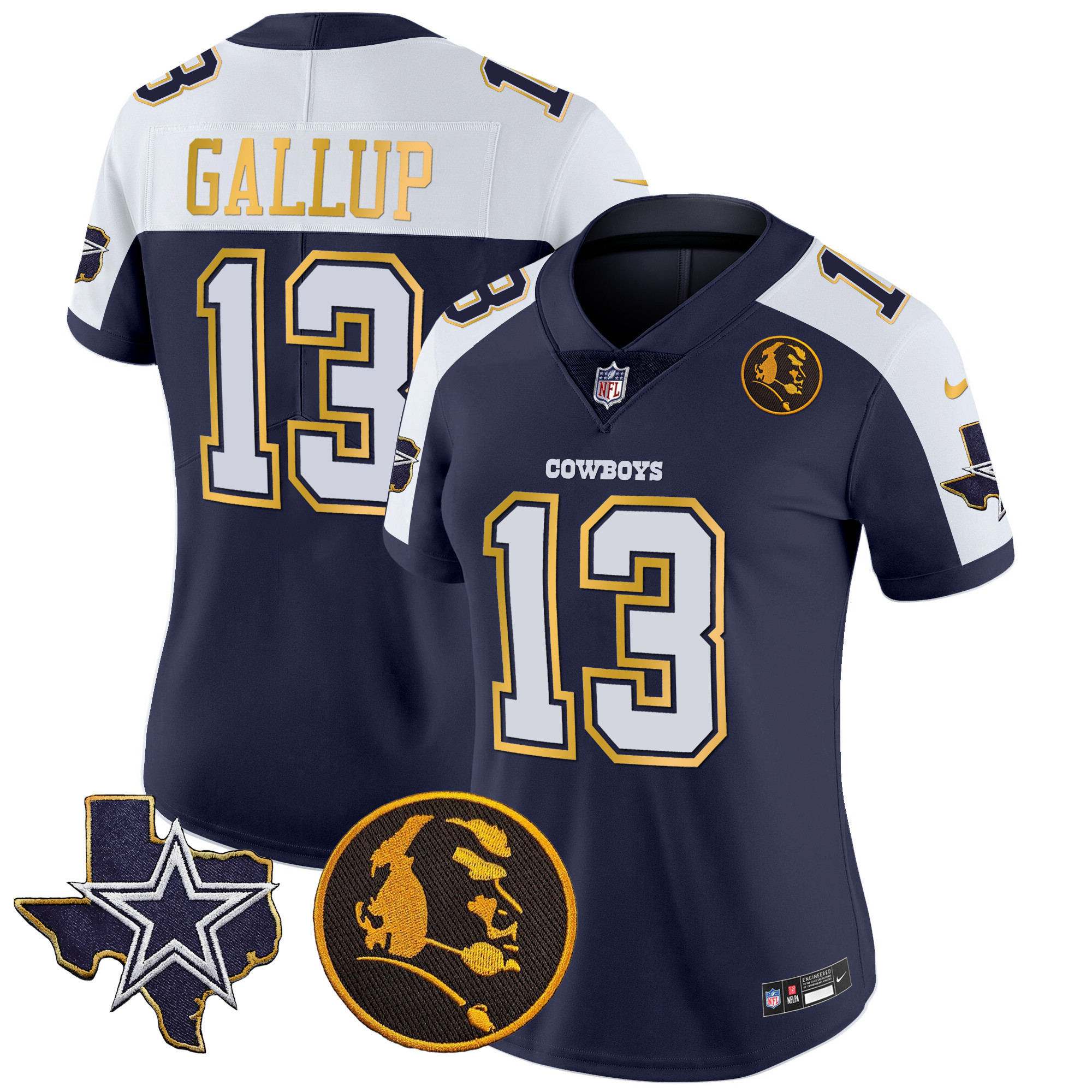 Women's Cowboys Texas & John Madden Patch Gold Trim Vapor Jersey - All Stitched - Image 5