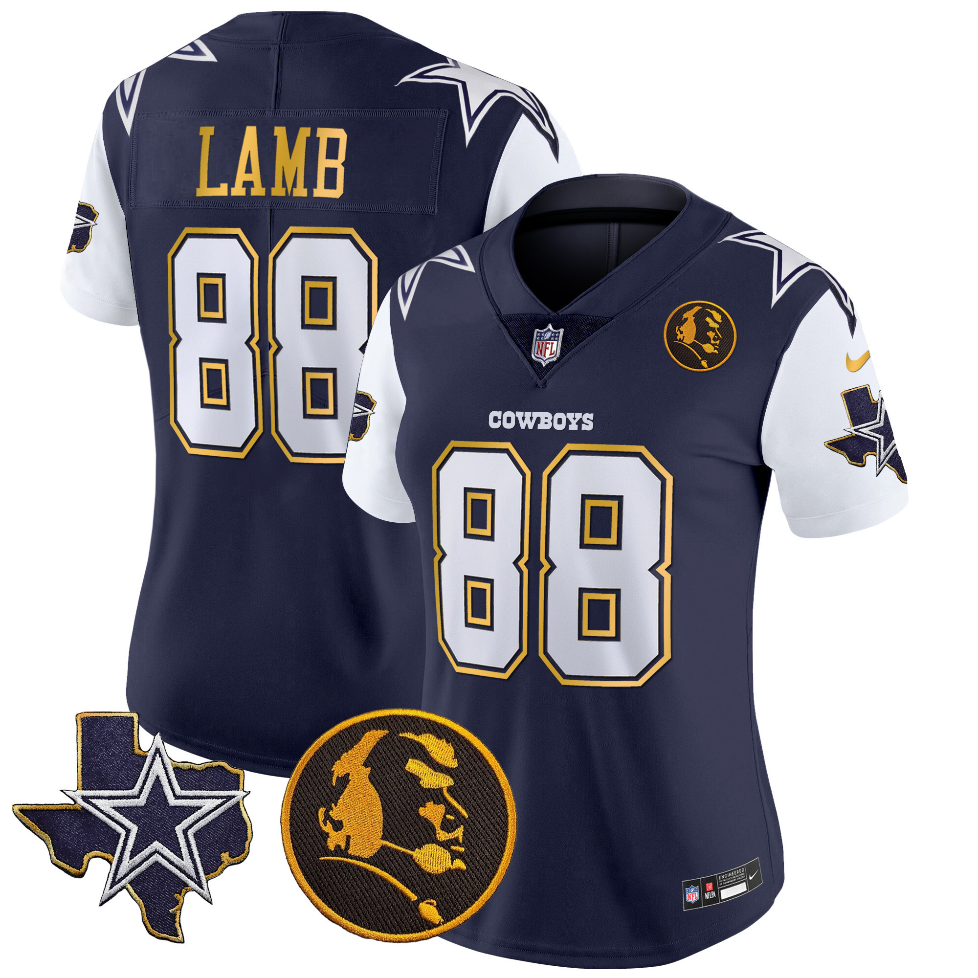Women's Cowboys Texas & John Madden Patch Gold Trim Vapor Jersey - All Stitched - Image 24