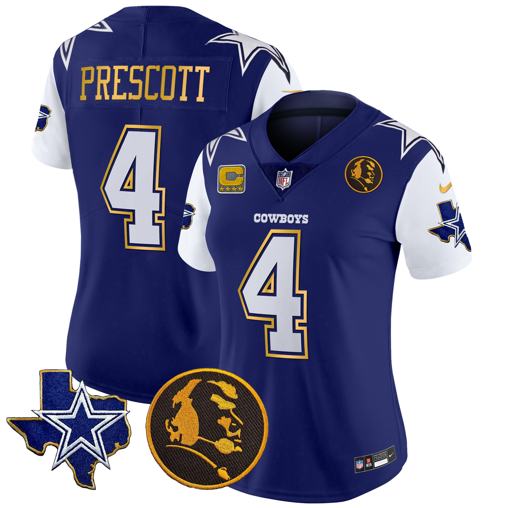 Women's Cowboys Texas & John Madden Patch Gold Trim Vapor Jersey - All Stitched - Image 16