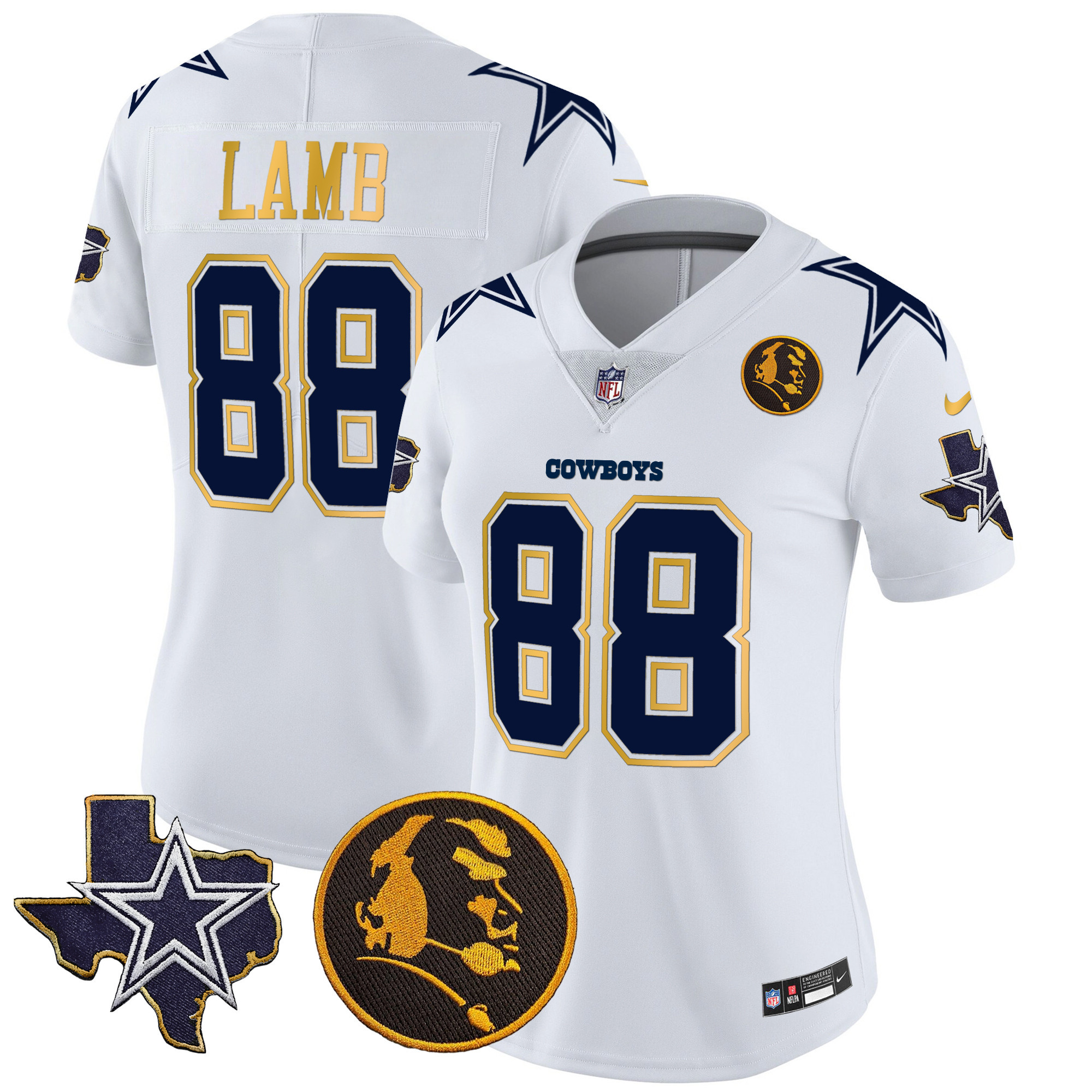 Women's Cowboys Texas & John Madden Patch Gold Trim Vapor Jersey - All Stitched - Image 31