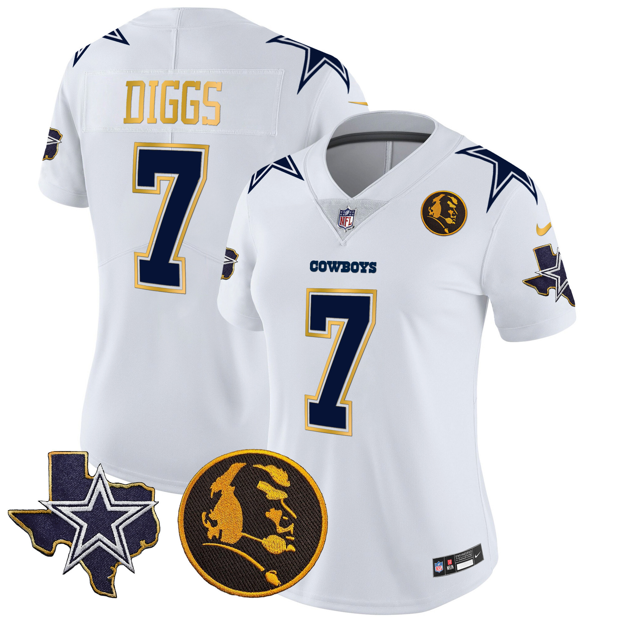 Women's Cowboys Texas & John Madden Patch Gold Trim Vapor Jersey - All Stitched - Image 32