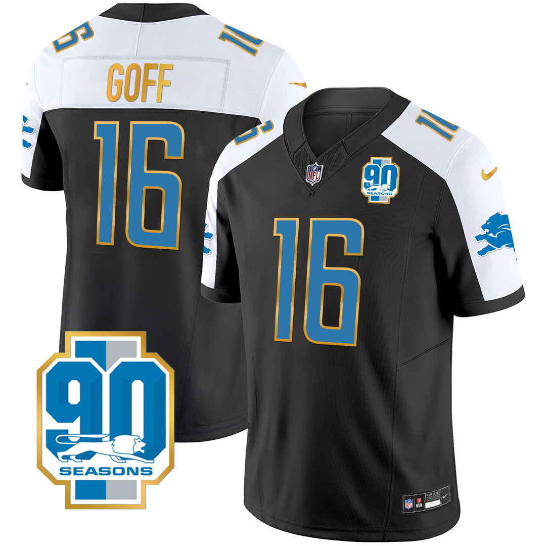 Men's Detroit Lions 90th Year Patch Gold Trim Jersey - All Stitched - Image 2