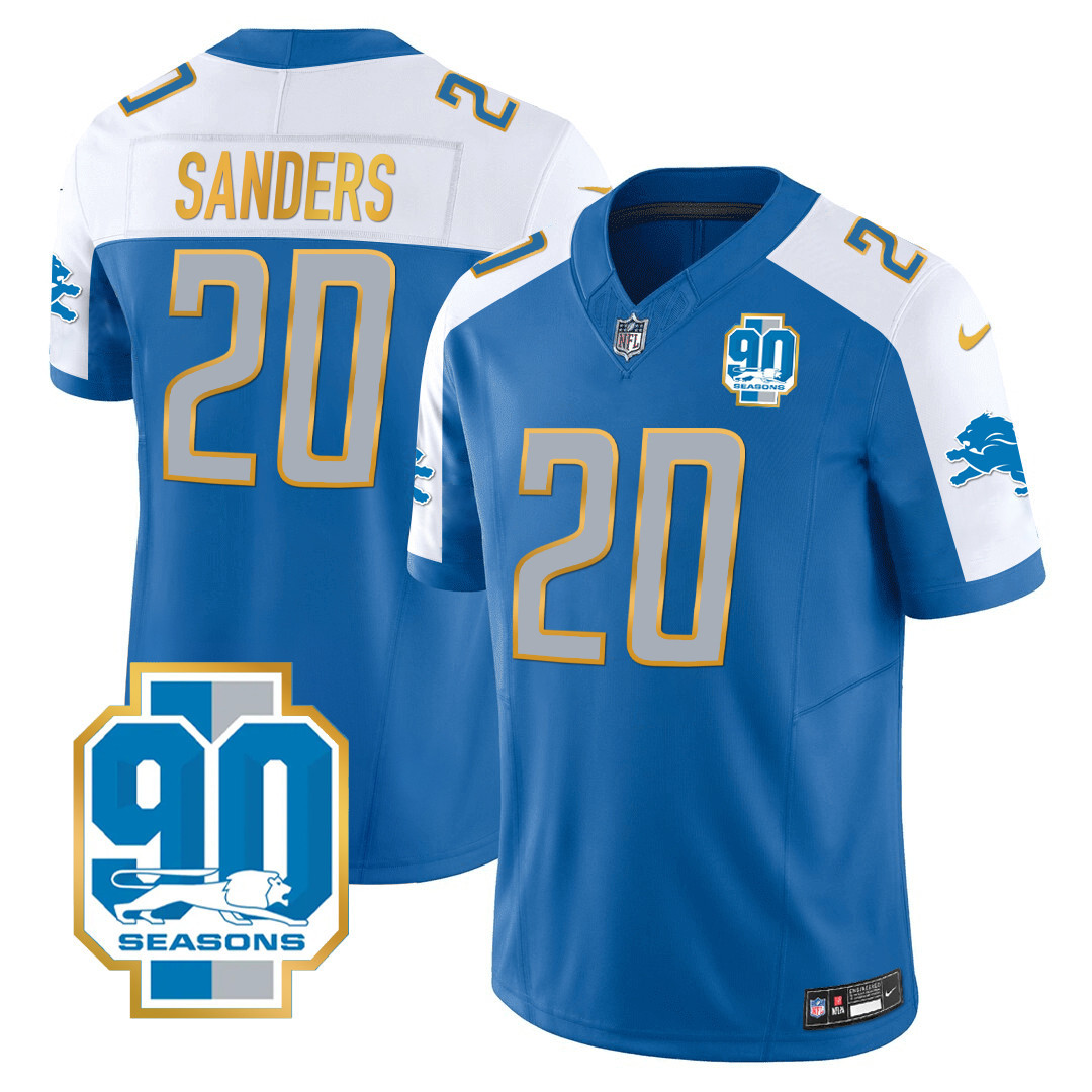 Men's Detroit Lions 90th Year Patch Gold Trim Jersey - All Stitched - Image 11
