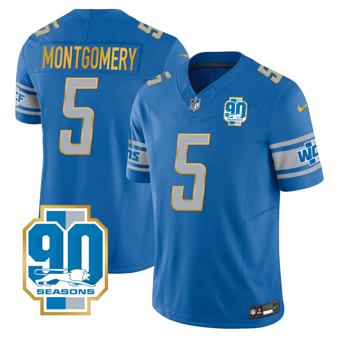 Men's Detroit Lions 90th Year Patch Gold Trim Jersey - All Stitched - Image 16