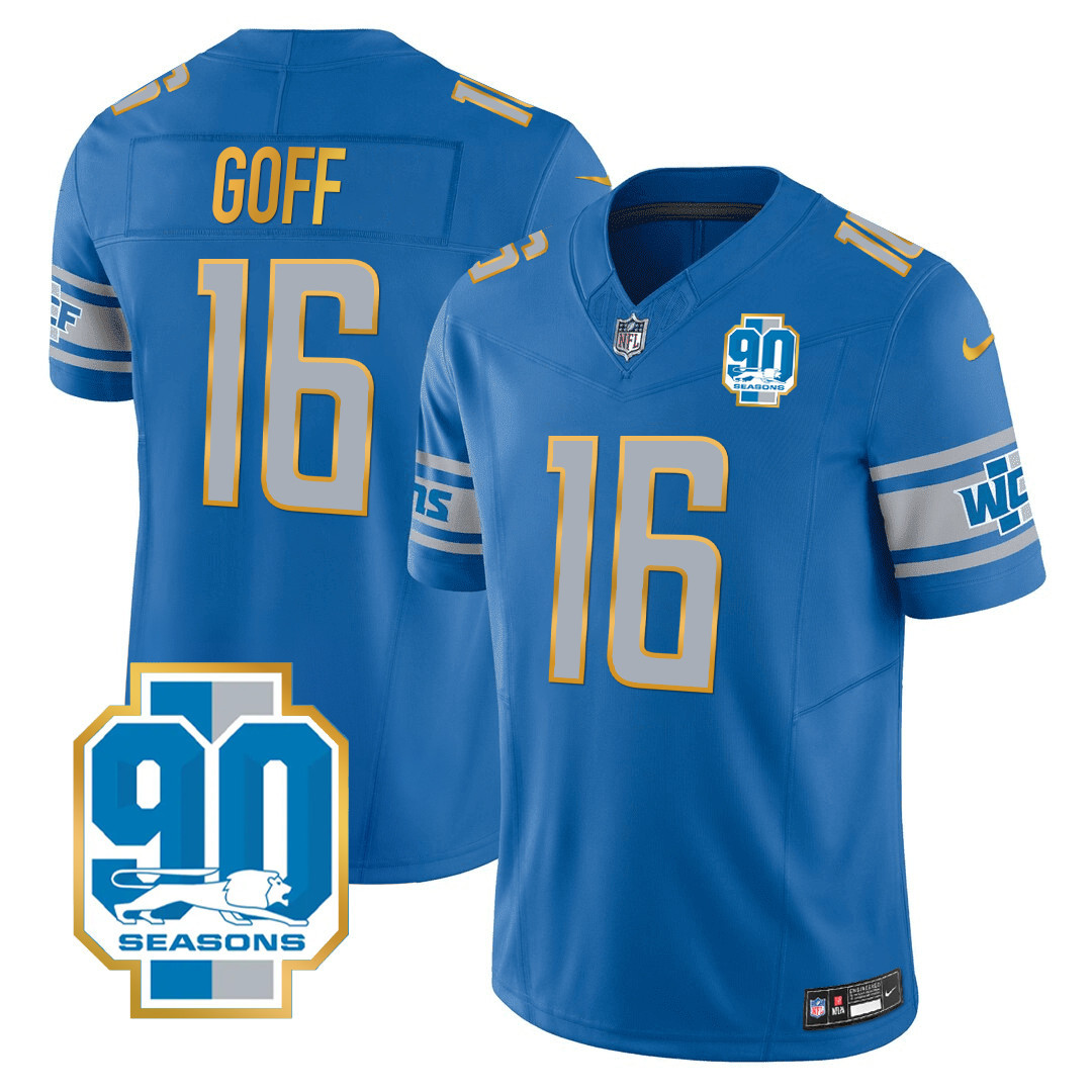 Men's Detroit Lions 90th Year Patch Gold Trim Jersey - All Stitched - Image 14