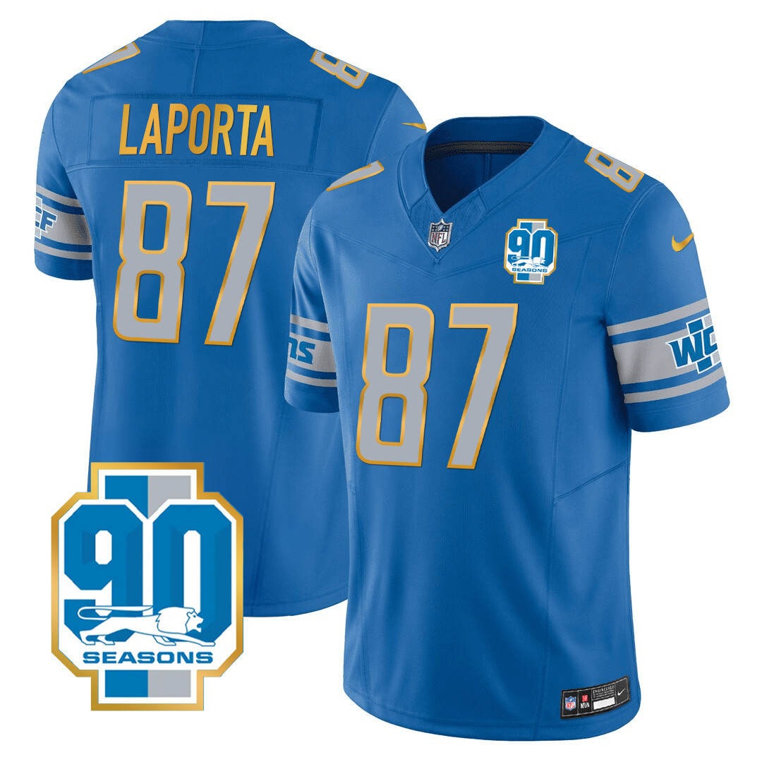 Men's Detroit Lions 90th Year Patch Gold Trim Jersey - All Stitched - Image 18