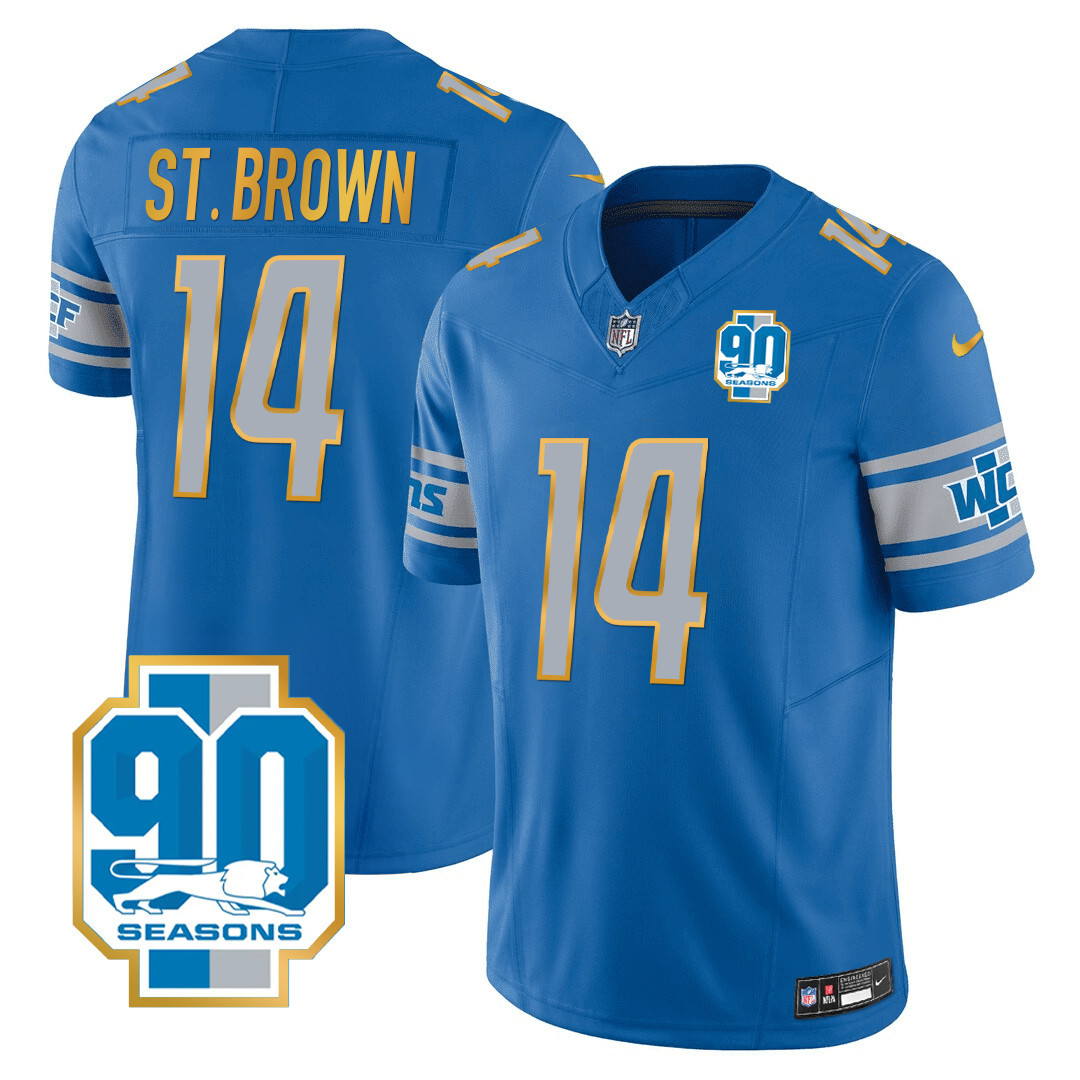Men's Detroit Lions 90th Year Patch Gold Trim Jersey - All Stitched - Image 15