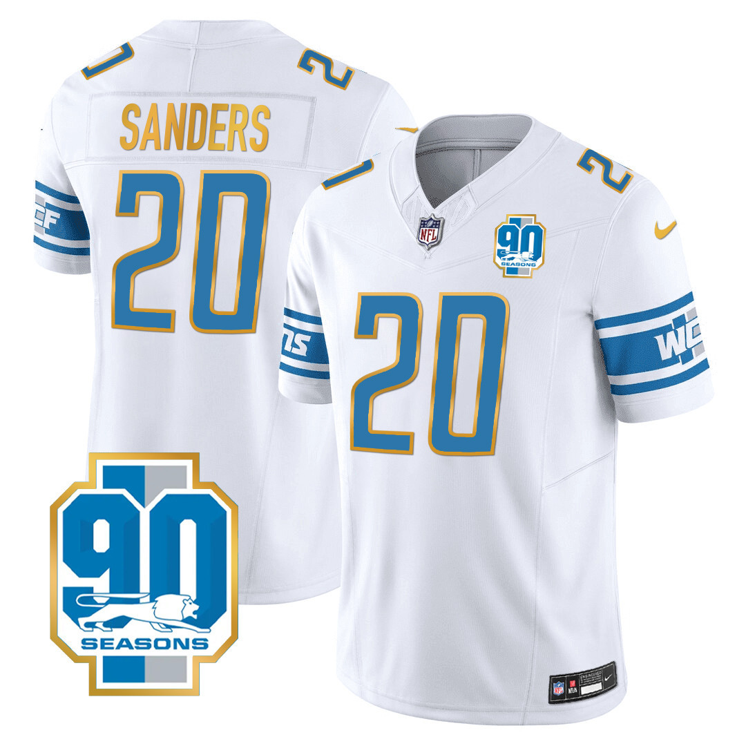 Men's Detroit Lions 90th Year Patch Gold Trim Jersey - All Stitched - Image 23