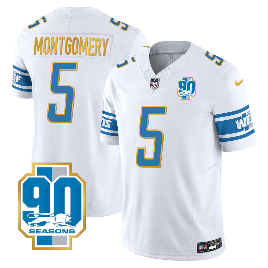 Men's Detroit Lions 90th Year Patch Gold Trim Jersey - All Stitched - Image 22