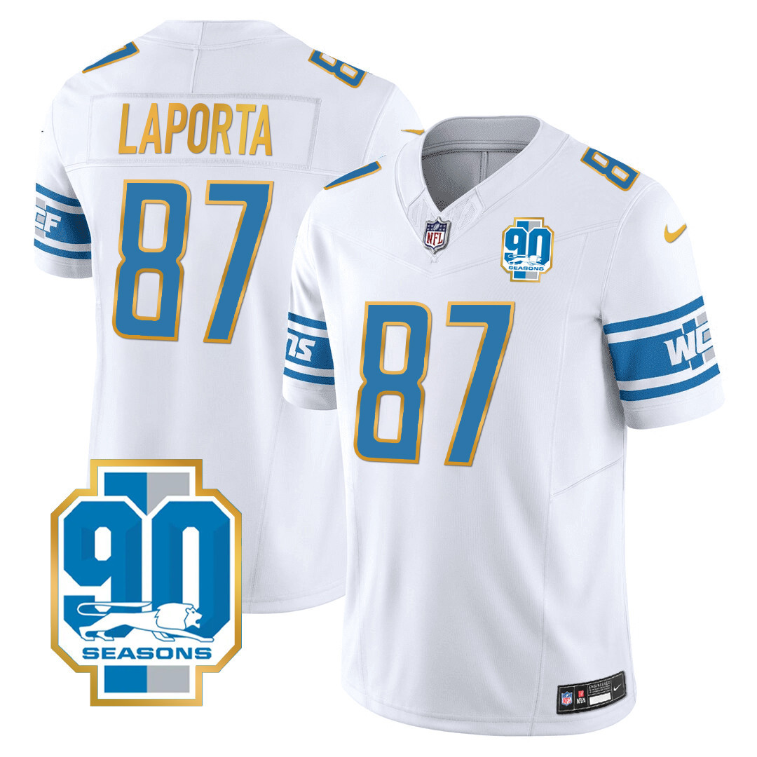 Men's Detroit Lions 90th Year Patch Gold Trim Jersey - All Stitched - Image 24