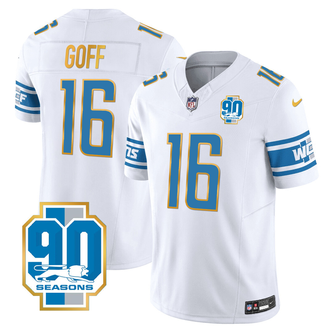 Men's Detroit Lions 90th Year Patch Gold Trim Jersey - All Stitched - Image 20