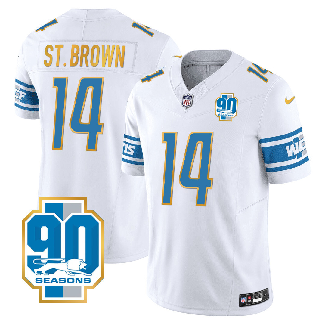 Men's Detroit Lions 90th Year Patch Gold Trim Jersey - All Stitched - Image 21