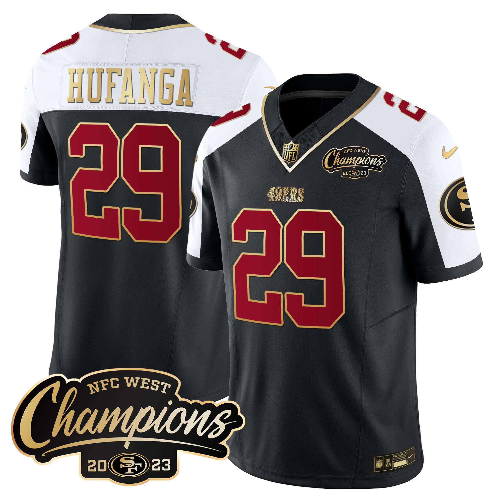 Men's 49ers 2023 NFC West Champions Patch Vapor Jersey - All Stitched - Image 10