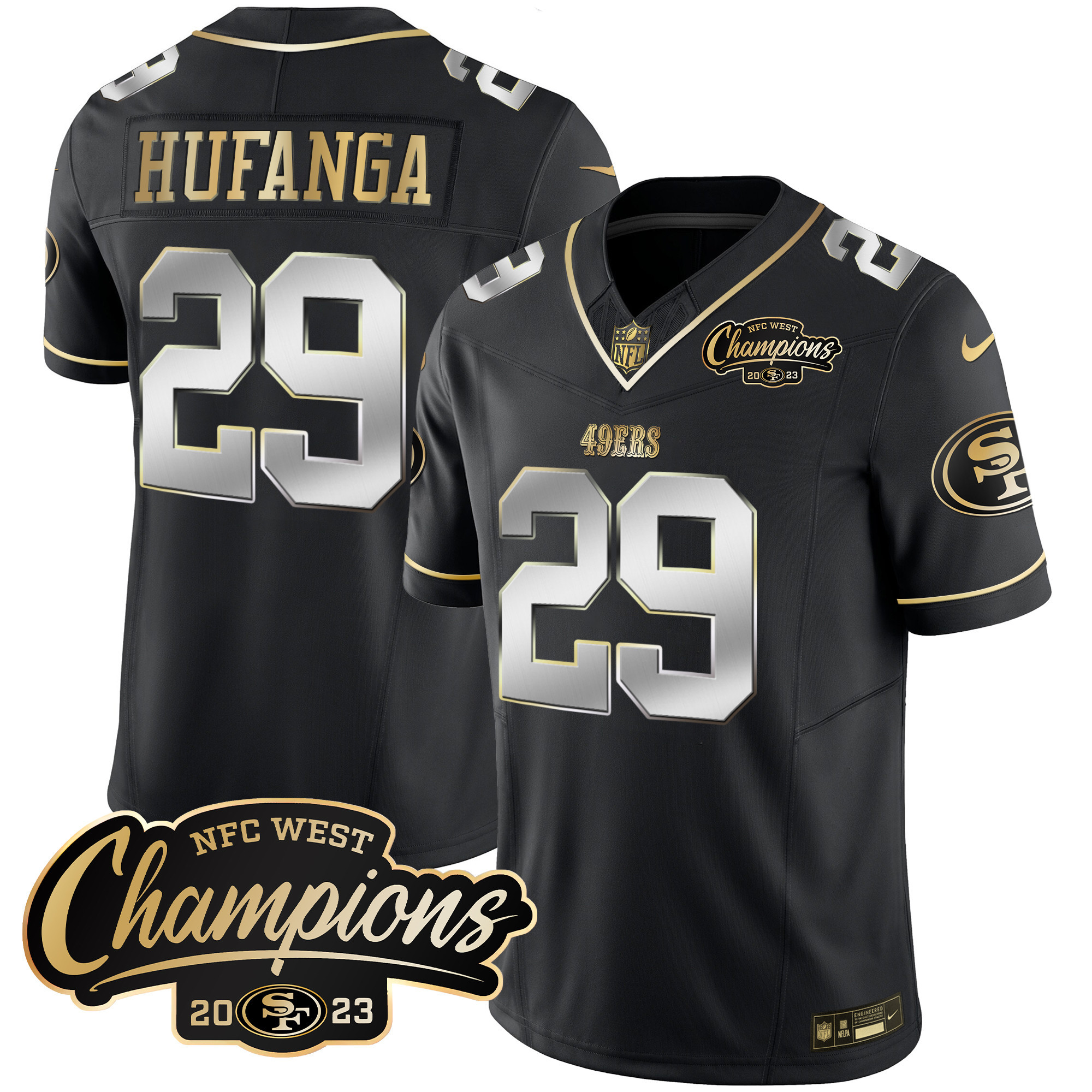 Men's 49ers 2023 NFC West Champions Patch Vapor Jersey - All Stitched - Image 50