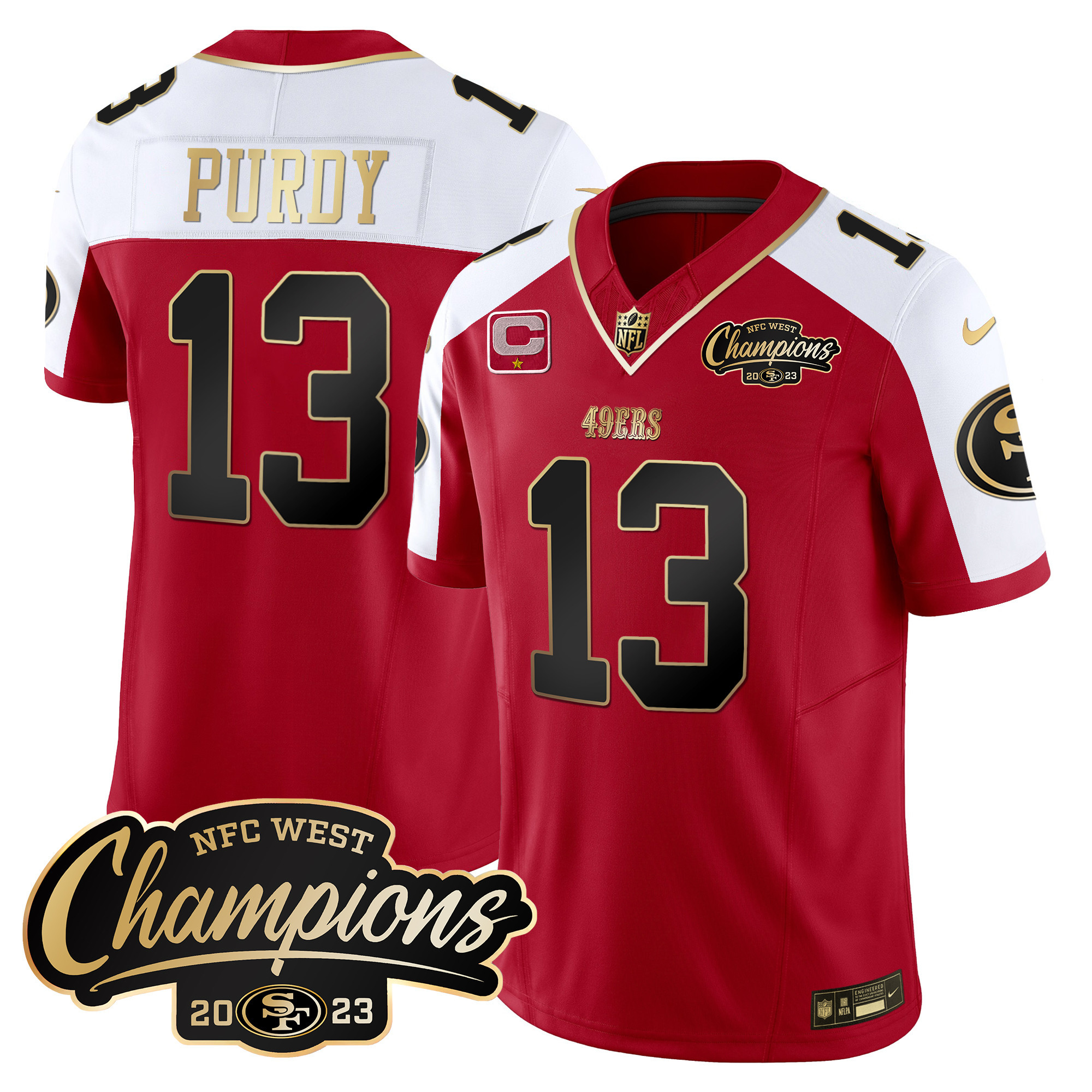 Men's 49ers 2023 NFC West Champions Patch Vapor Jersey - All Stitched - Image 33