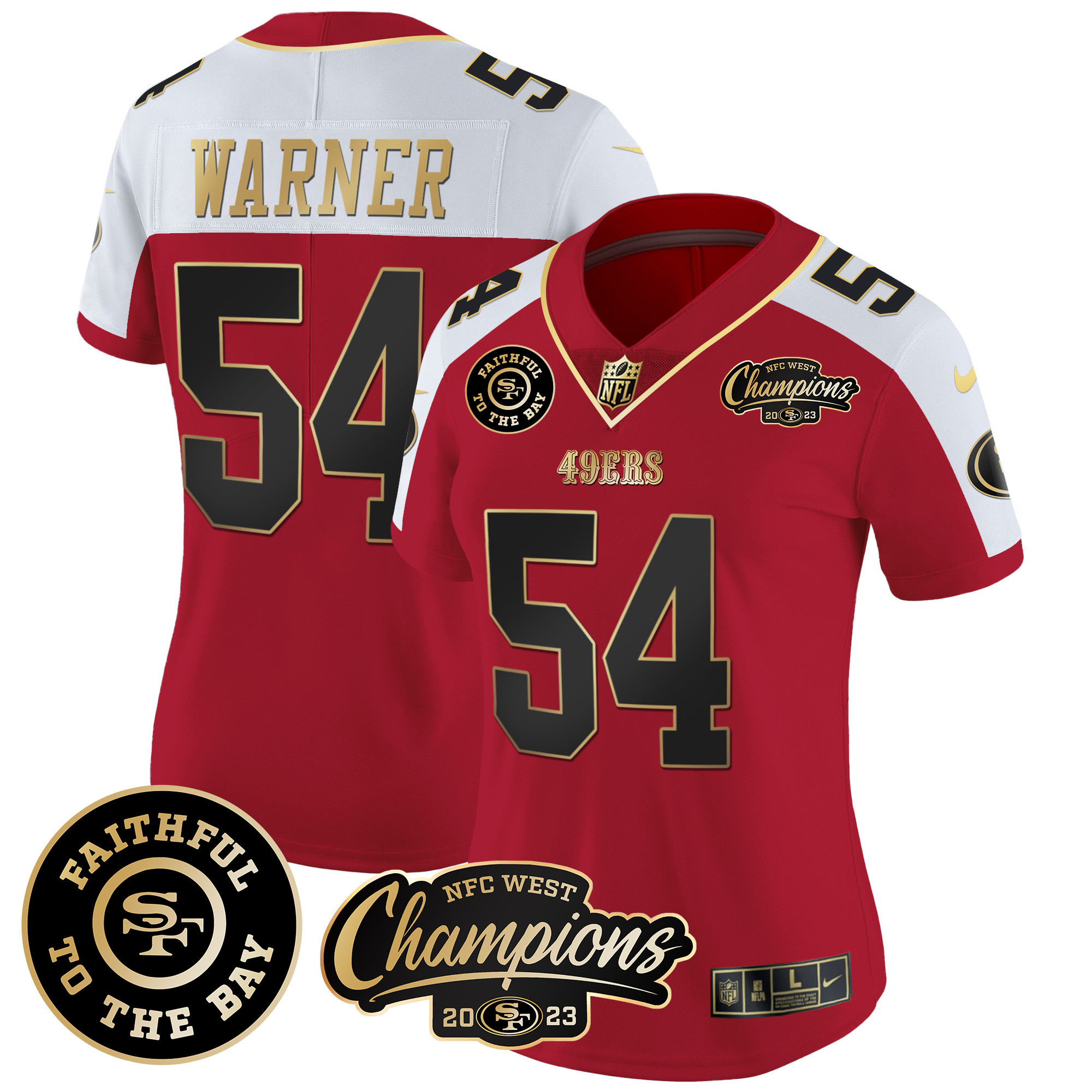 Women's 49ers Faithful & 2023 NFC West Champions Patch Vapor Jersey - All Stitched - Image 45